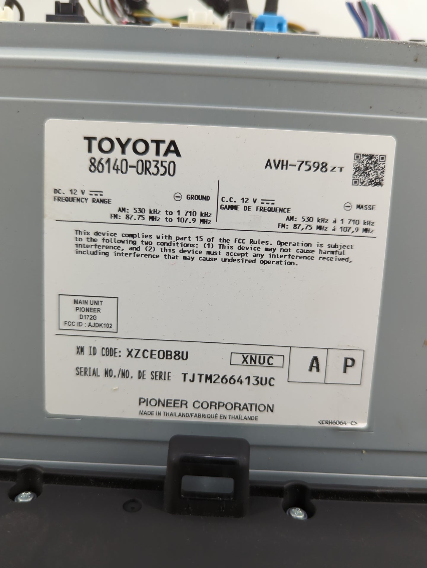 2020-2022 Toyota Rav4 Radio AM FM Cd Player Receiver Replacement P/N:86140-0R350 AVH-7598 Fits Fits 2020 2021 2022 OEM Used 