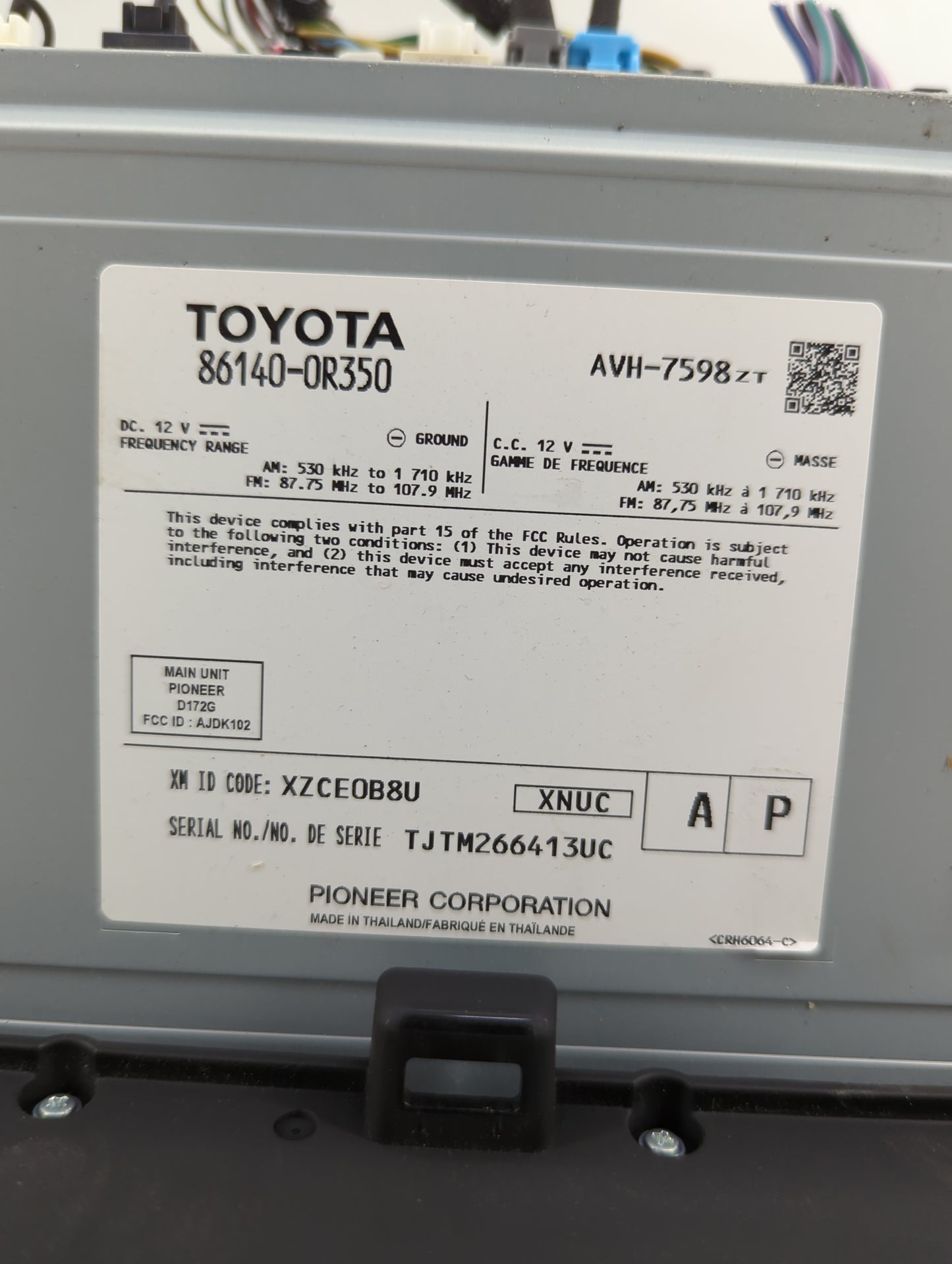 2020-2022 Toyota Rav4 Radio AM FM Cd Player Receiver Replacement P/N:86140-0R350 AVH-7598 Fits Fits 2020 2021 2022 OEM Used 