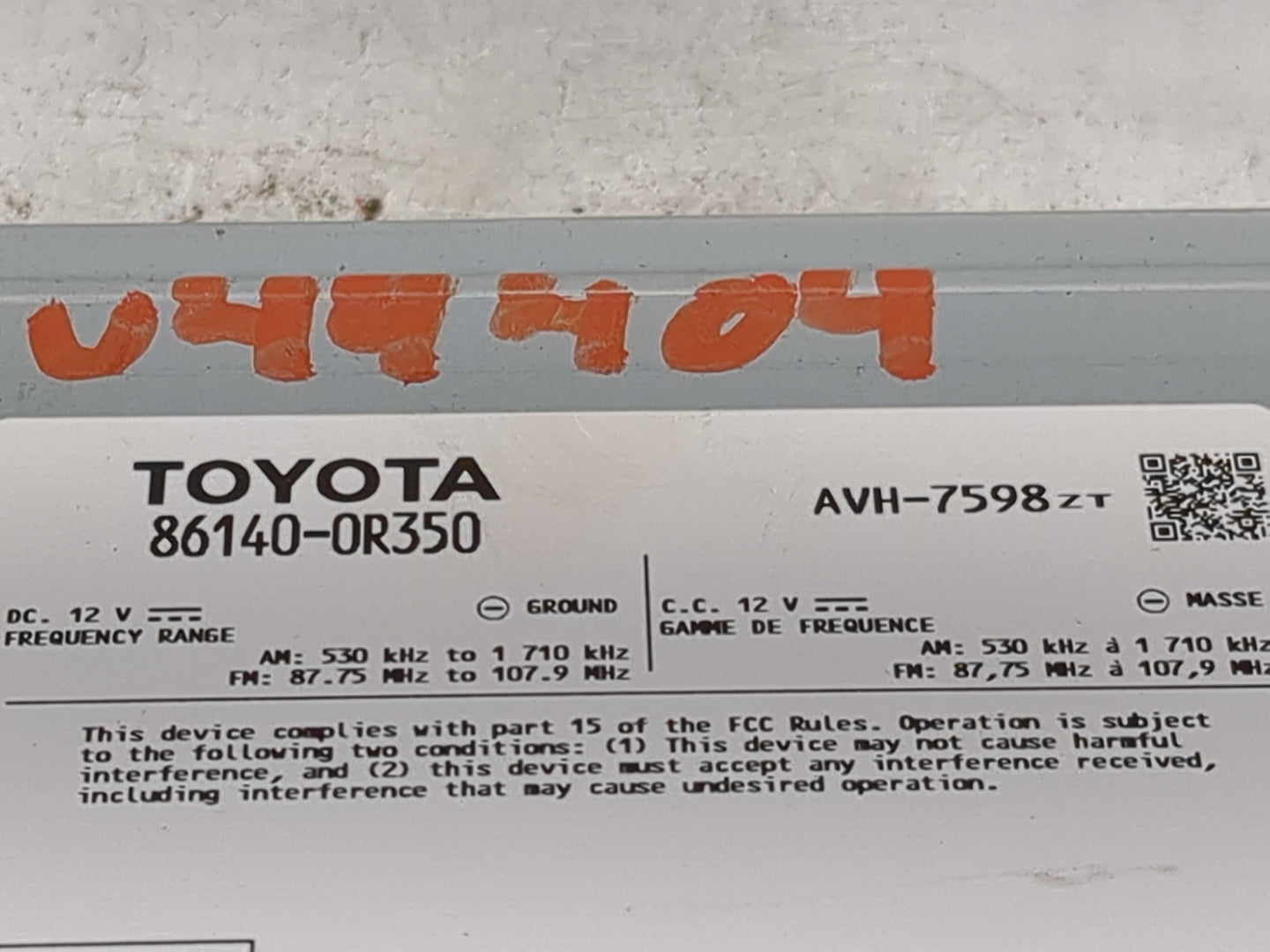 2020-2022 Toyota Rav4 Radio AM FM Cd Player Receiver Replacement P/N:86140-0R350 AVH-7598 Fits Fits 2020 2021 2022 OEM Used 
