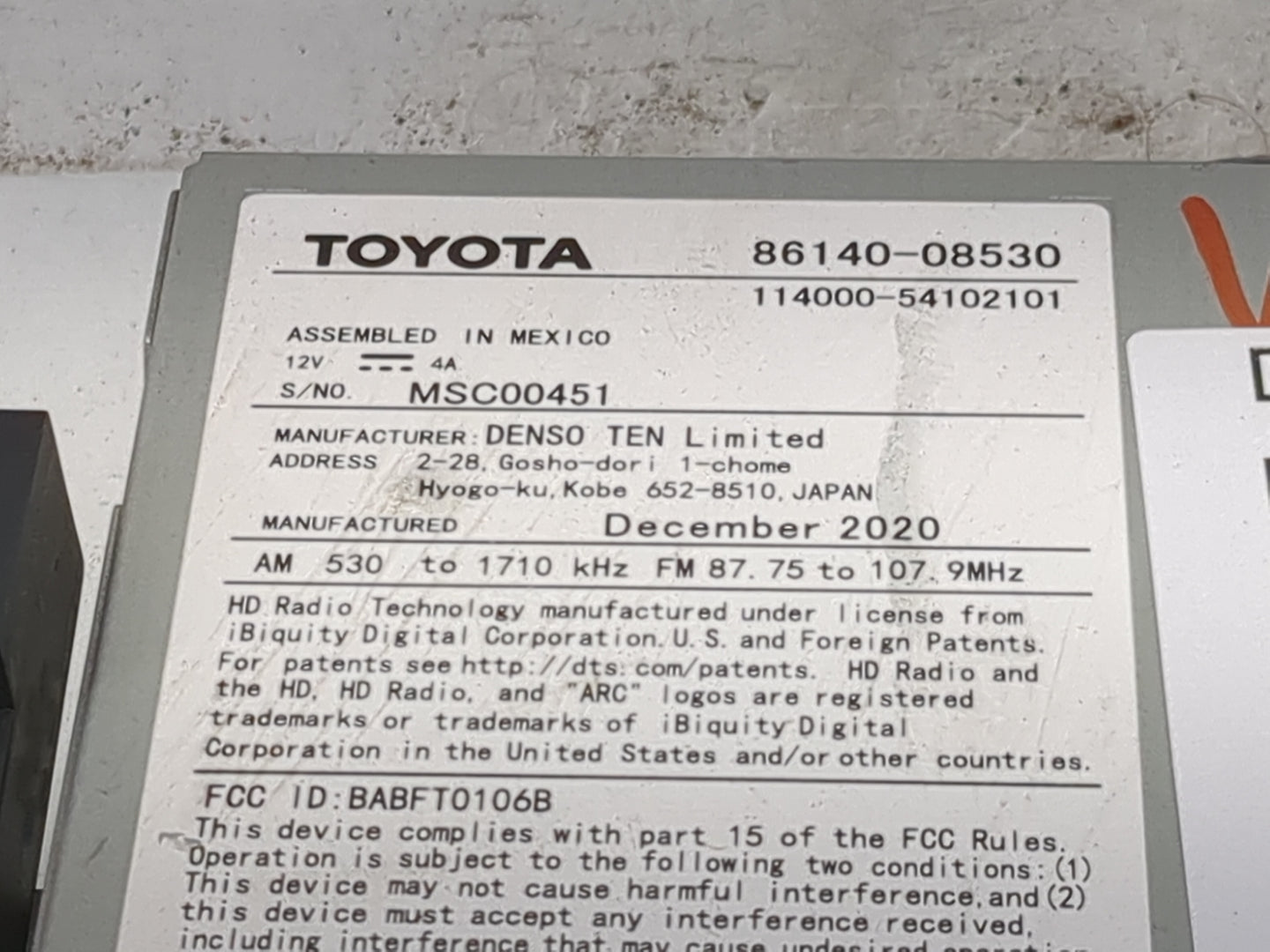 2021-2022 Toyota Sienna Radio AM FM Cd Player Receiver Replacement P/N:86140-08530 114000-54102101, BABFT0106B Fits Fits 202
