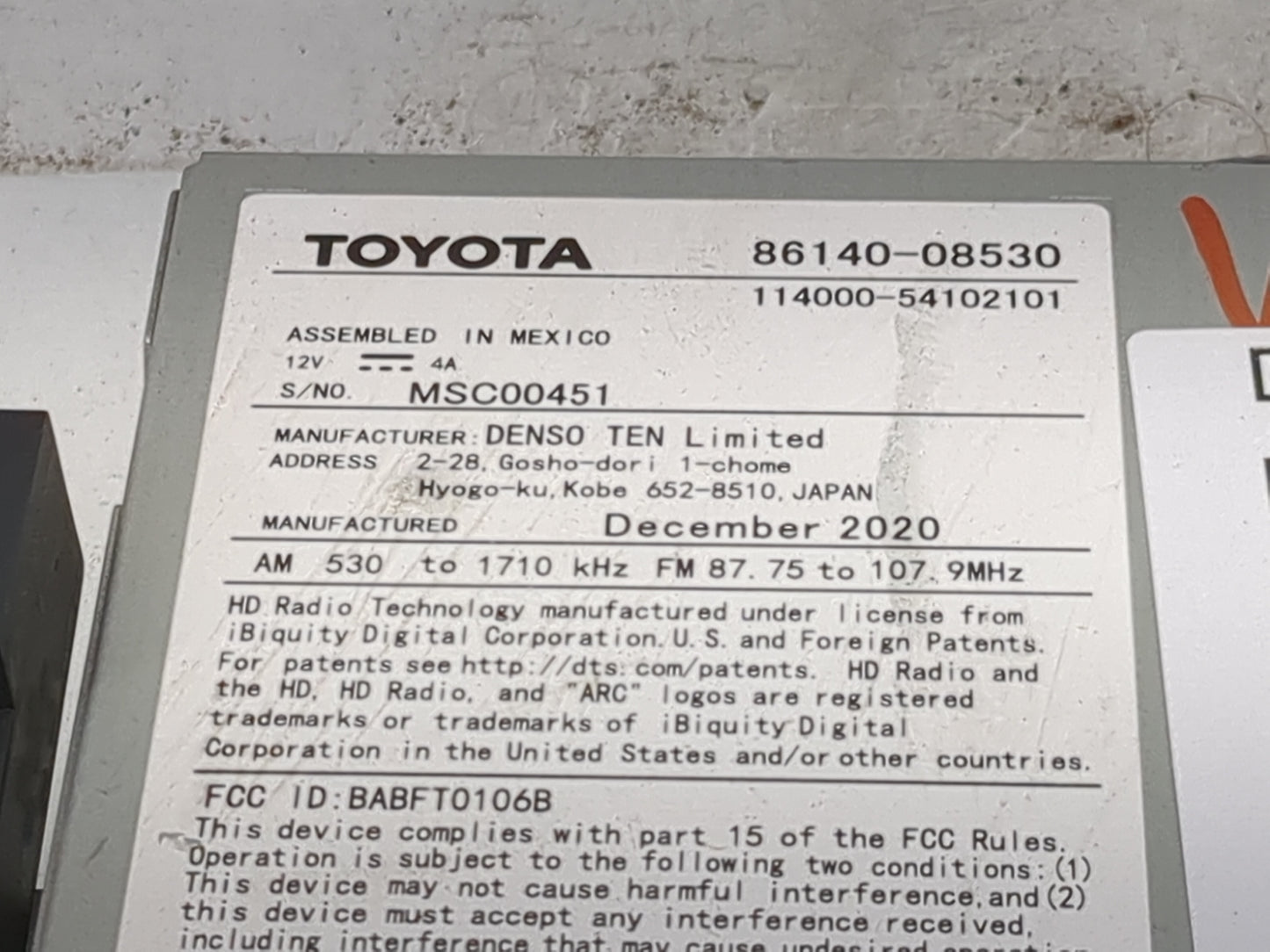 2021-2022 Toyota Sienna Radio AM FM Cd Player Receiver Replacement P/N:86140-08530 114000-54102101, BABFT0106B Fits Fits 202