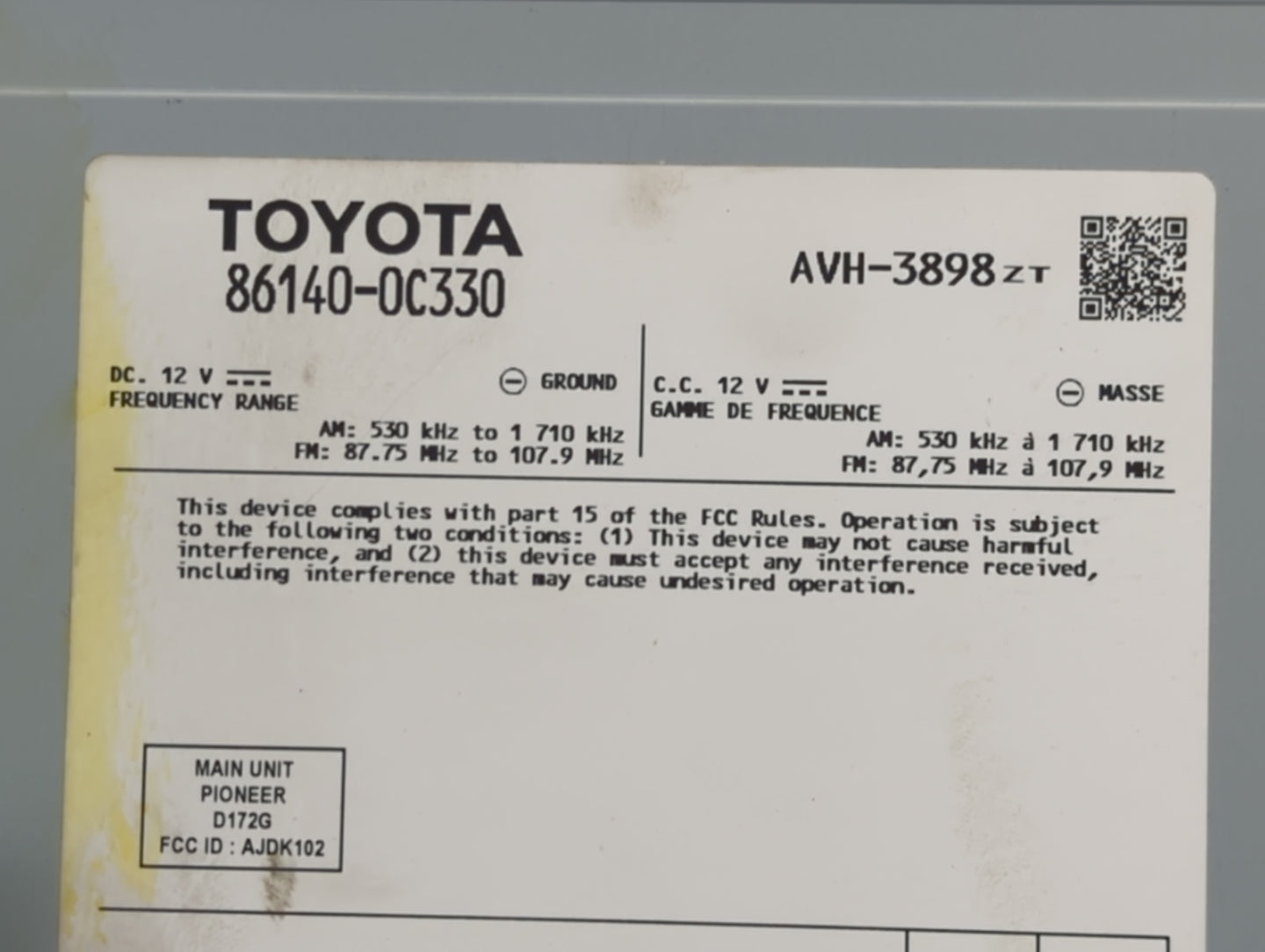 2020-2021 Toyota Tundra Radio AM FM Cd Player Receiver Replacement P/N:86140-0C330 Fits Fits 2020 2021 OEM Used Auto Parts -