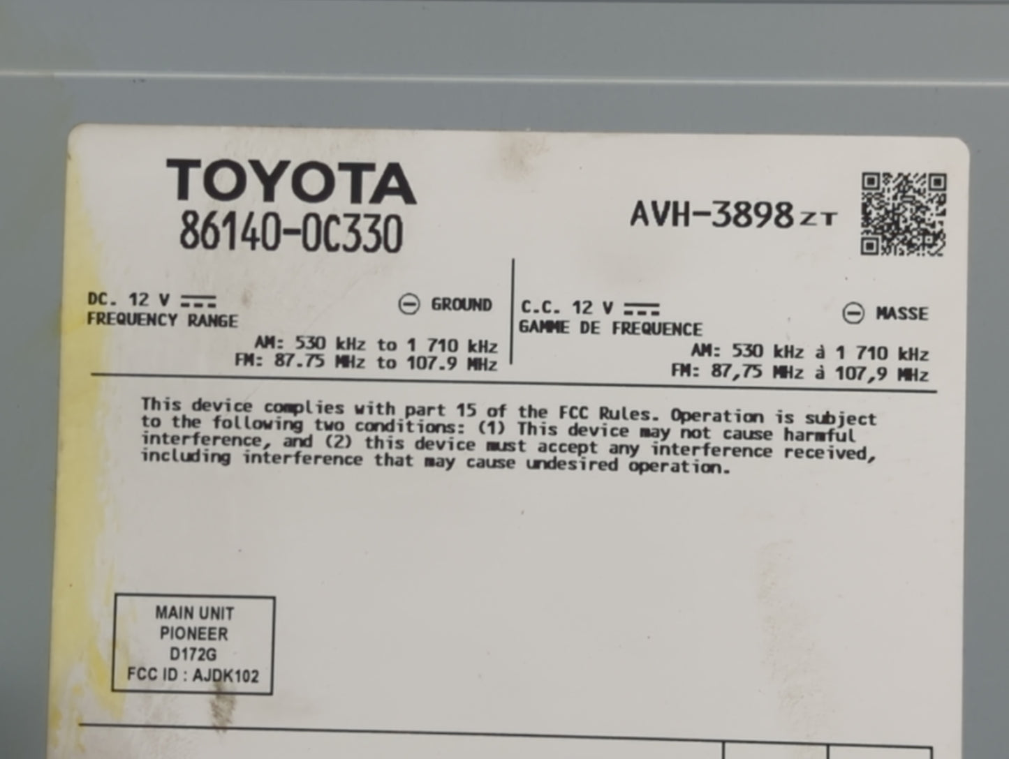 2020-2021 Toyota Tundra Radio AM FM Cd Player Receiver Replacement P/N:86140-0C330 Fits Fits 2020 2021 OEM Used Auto Parts -