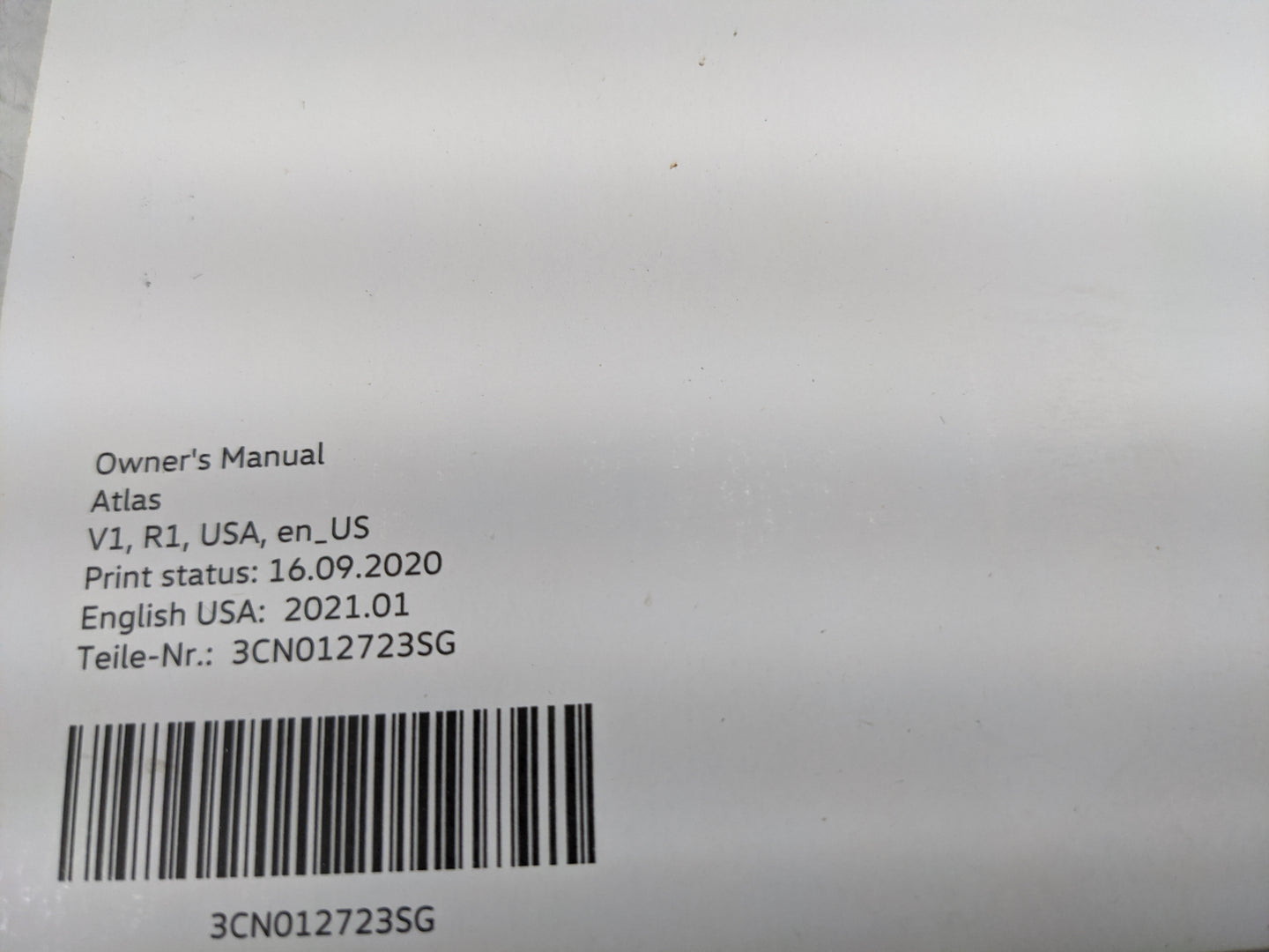 2021 Volkswagen Atlas Owners Manual Book Guide P/N:3CN012723SG OEM Used Auto Parts - Oemusedautoparts1.com