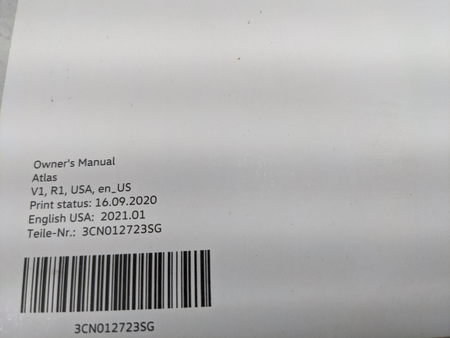 2021 Volkswagen Atlas Owners Manual Book Guide P/N:3CN012723SG OEM Used Auto Parts - Oemusedautoparts1.com