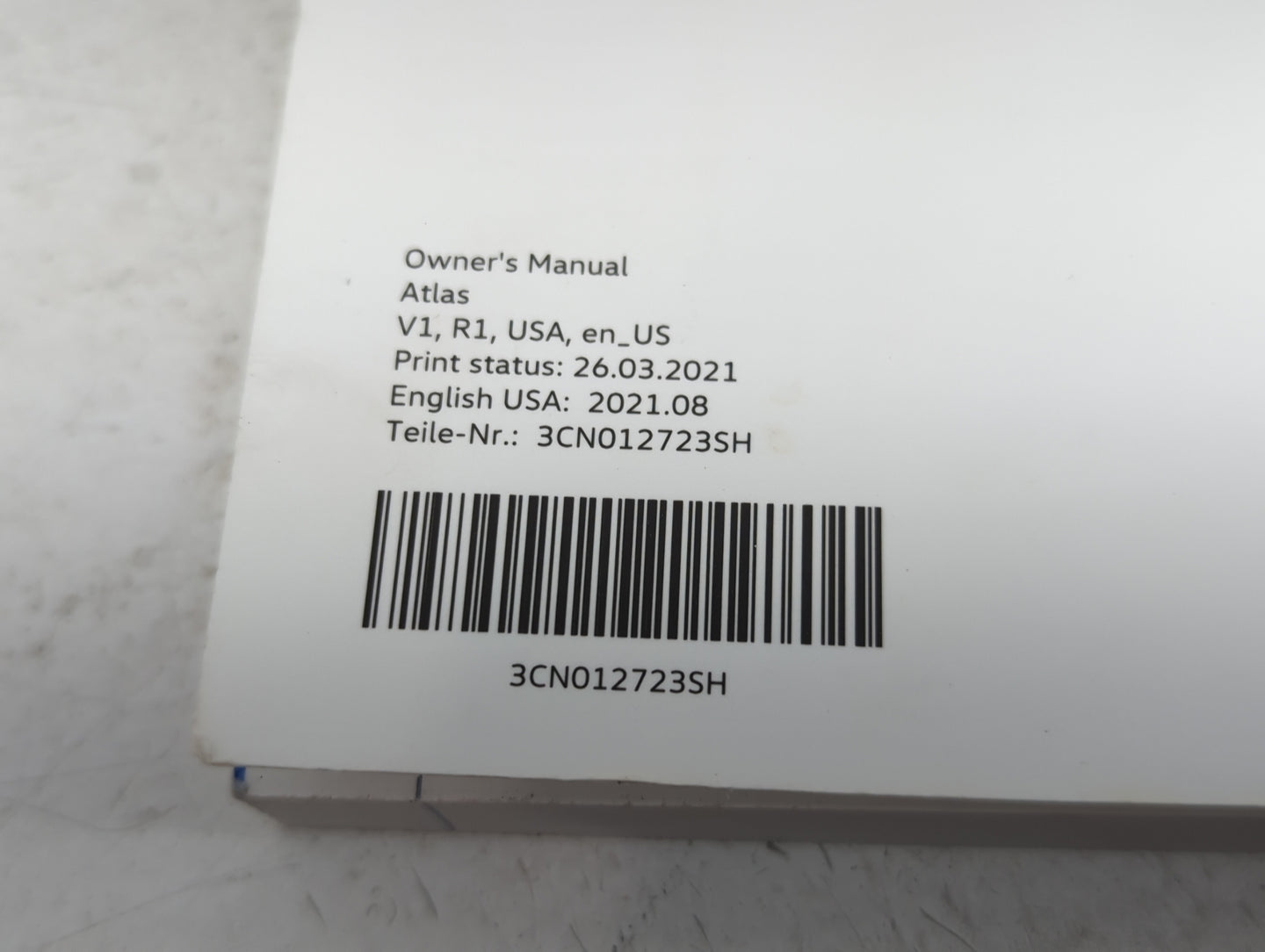 2021 Volkswagen Atlas Owners Manual Book Guide P/N:3CN012723SH OEM Used Auto Parts - Oemusedautoparts1.com