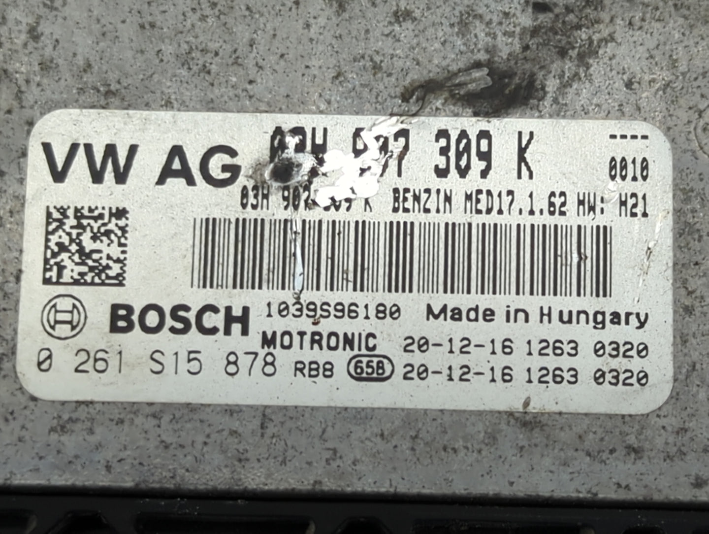 2018-2022 Volkswagen Atlas PCM Engine Control Computer ECU ECM PCU OEM P/N:03H907309K 0261S15878 Fits OEM Used Auto Parts - 