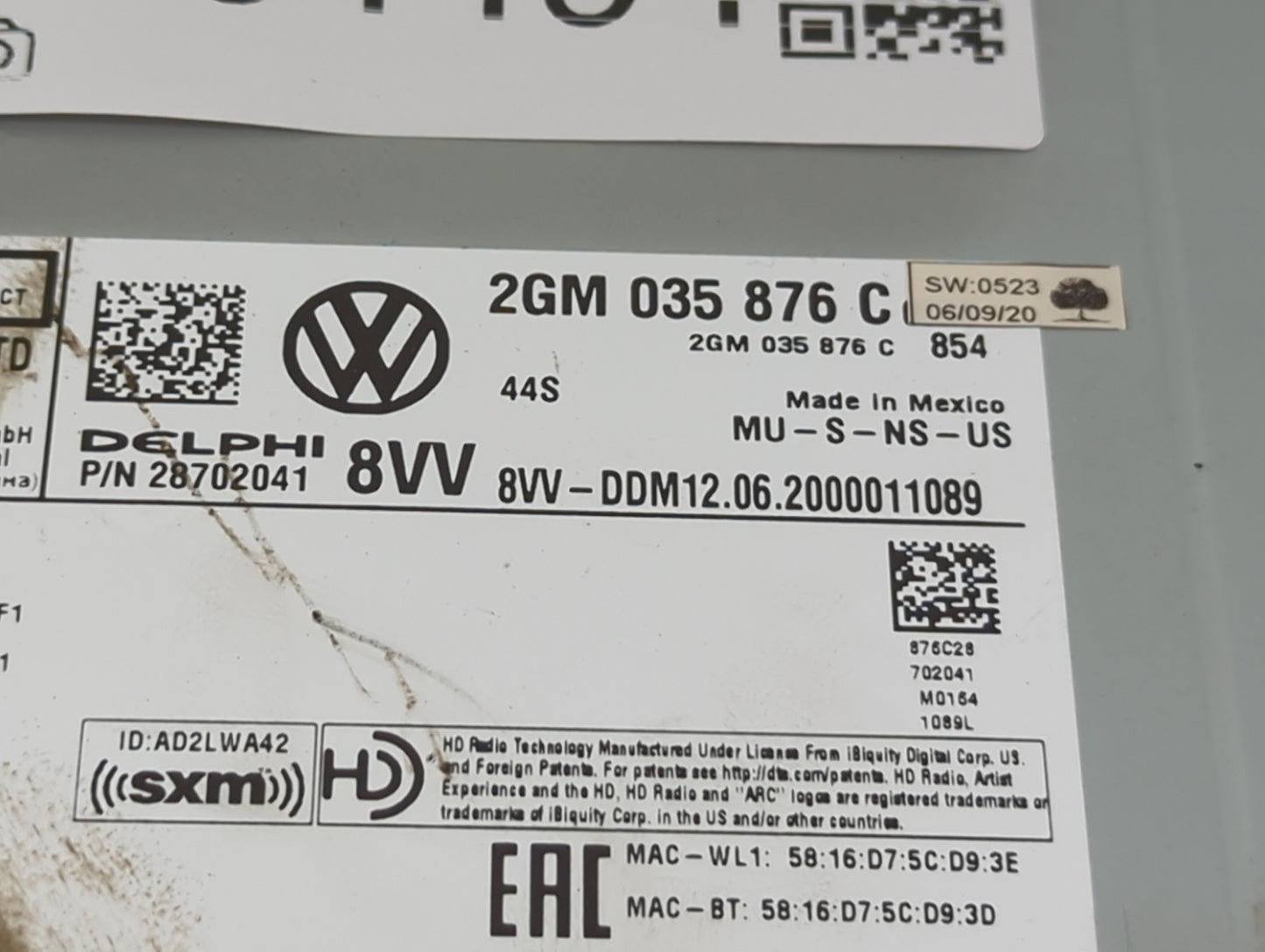 2020 Volkswagen Atlas Radio AM FM Cd Player Receiver Replacement P/N:2GM035876C 28702041, 8VV-DDM12.06.2000011089 Fits OEM U