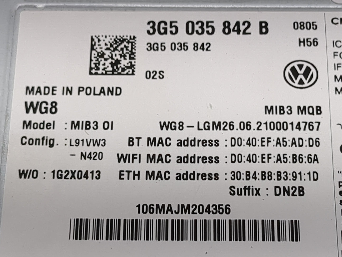 2021 Volkswagen Atlas Radio AM FM Cd Player Receiver Replacement P/N:3G5035842B 3G5035842 Fits OEM Used Auto Parts - Oemused