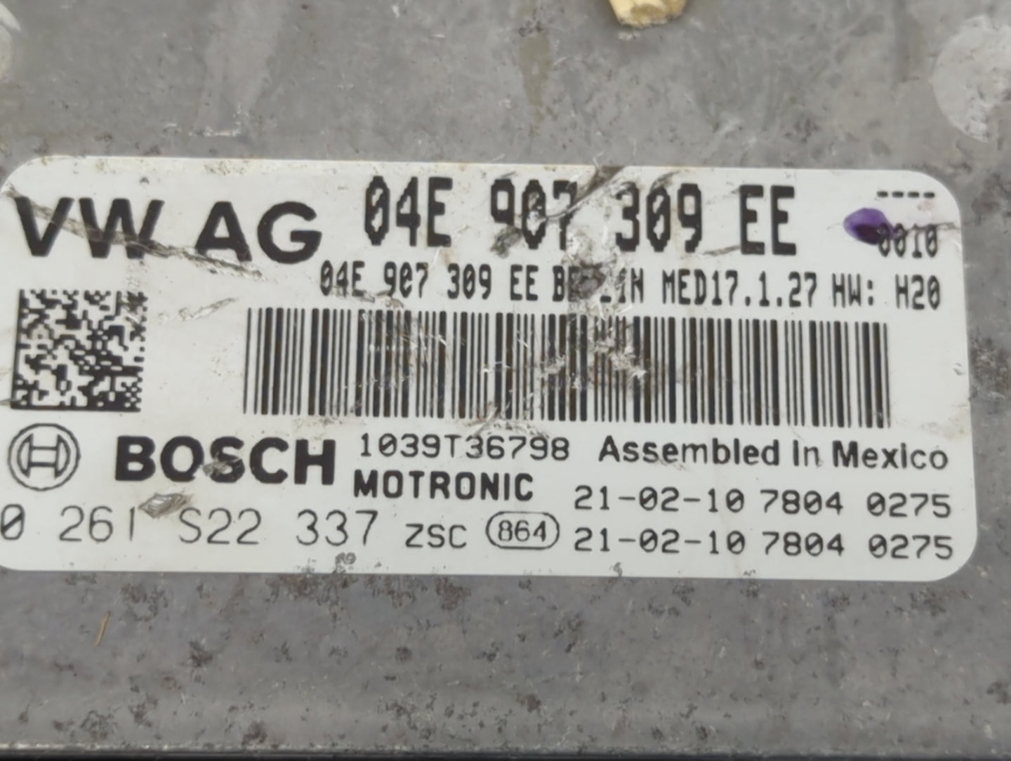 2021 Volkswagen Jetta PCM Engine Control Computer ECU ECM PCU OEM P/N:04E907309EE 0261S22337, 1039T36798 Fits OEM Used Auto 