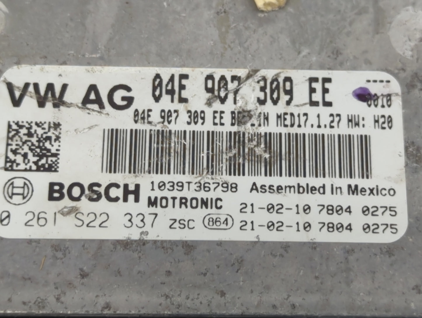 2021 Volkswagen Jetta PCM Engine Control Computer ECU ECM PCU OEM P/N:04E907309EE 0261S22337, 1039T36798 Fits OEM Used Auto 