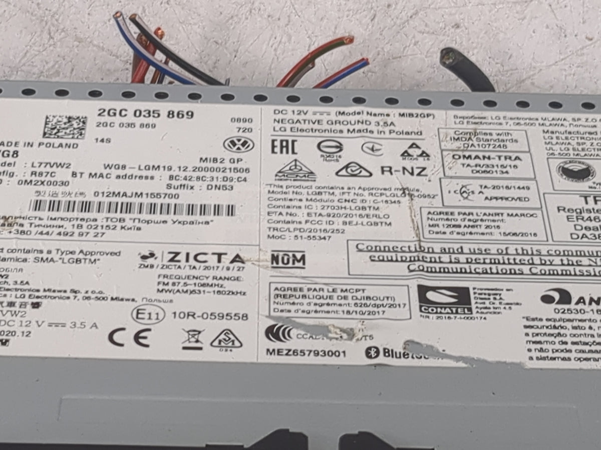 2020-2021 Volkswagen Jetta Radio AM FM Cd Player Receiver Replacement P/N:2GC 035 869 L77VW2, MEZ65793001 Fits Fits 2020 202