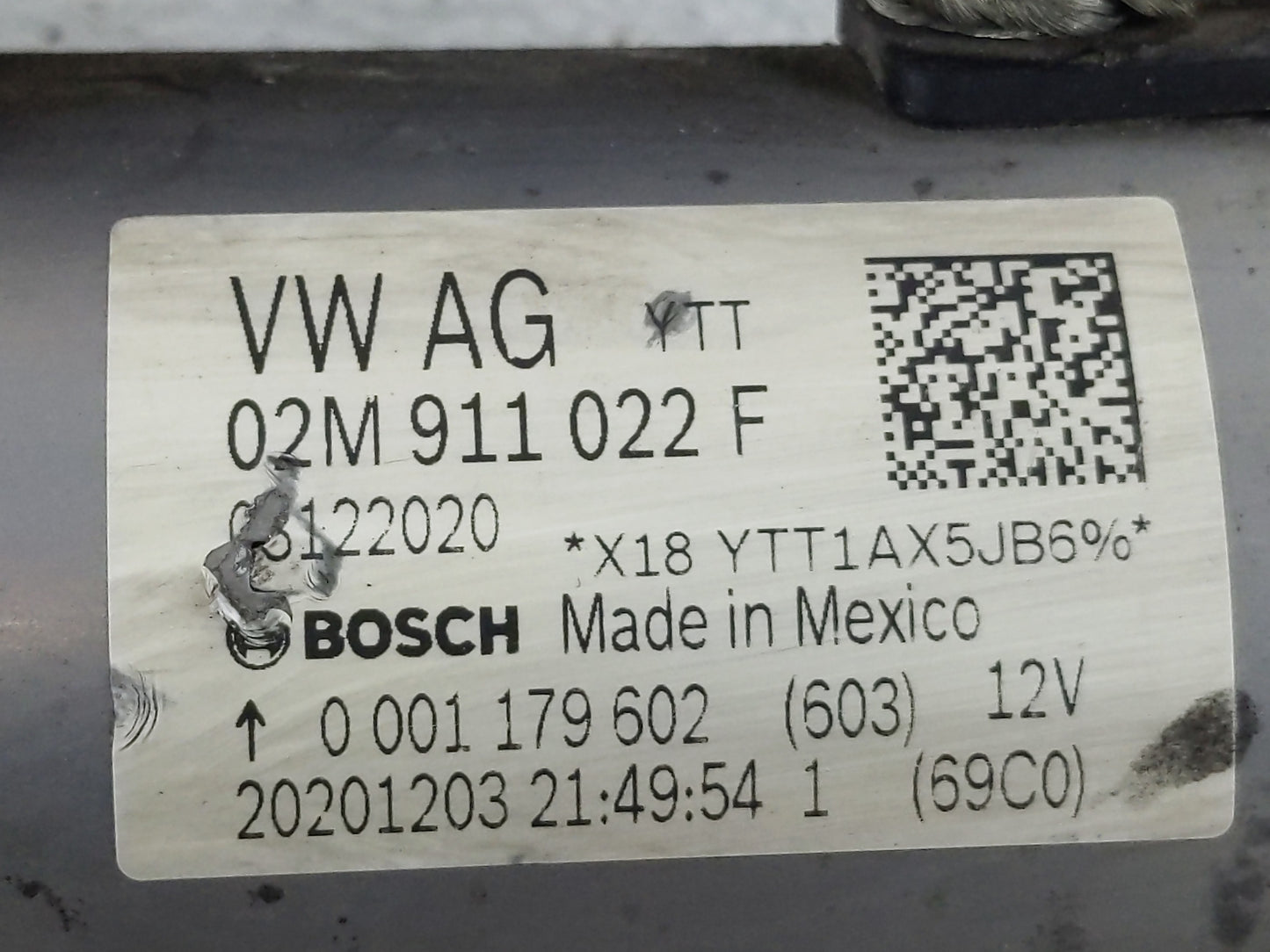 2021-2022 Volkswagen Tiguan Car Starter Motor Solenoid OEM P/N:02M 911 022 F Fits Fits 2020 2021 2022 OEM Used Auto Parts - 
