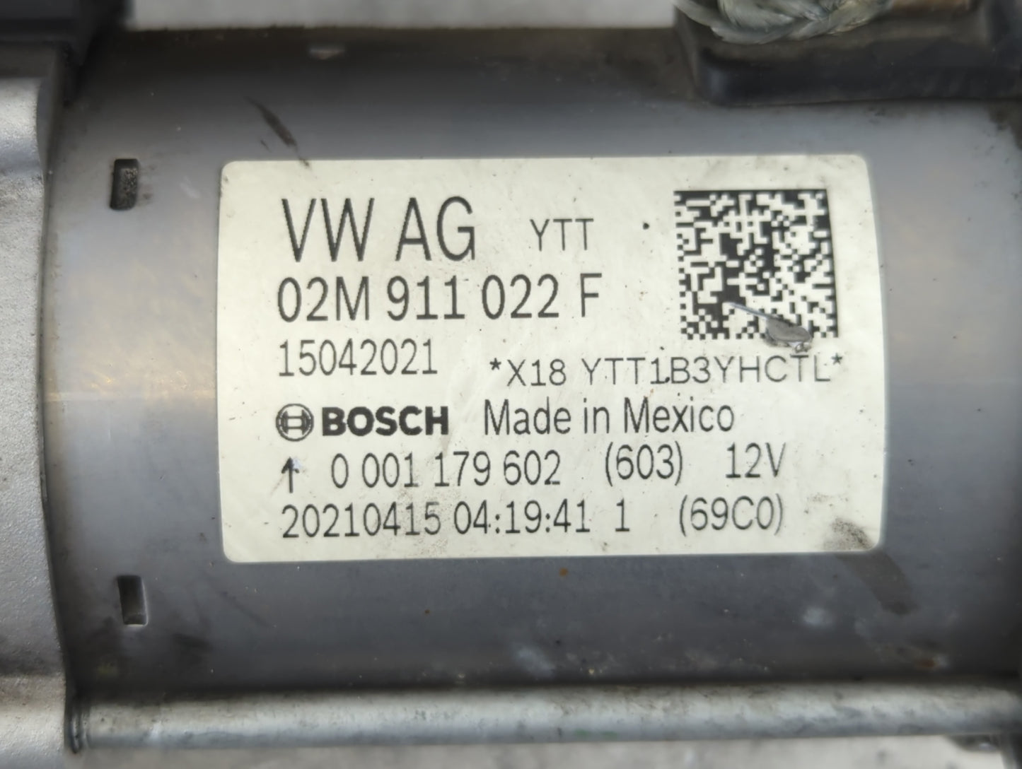 2021-2022 Volkswagen Tiguan Car Starter Motor Solenoid OEM P/N:02M 911 022 F Fits Fits 2020 2021 2022 OEM Used Auto Parts - 