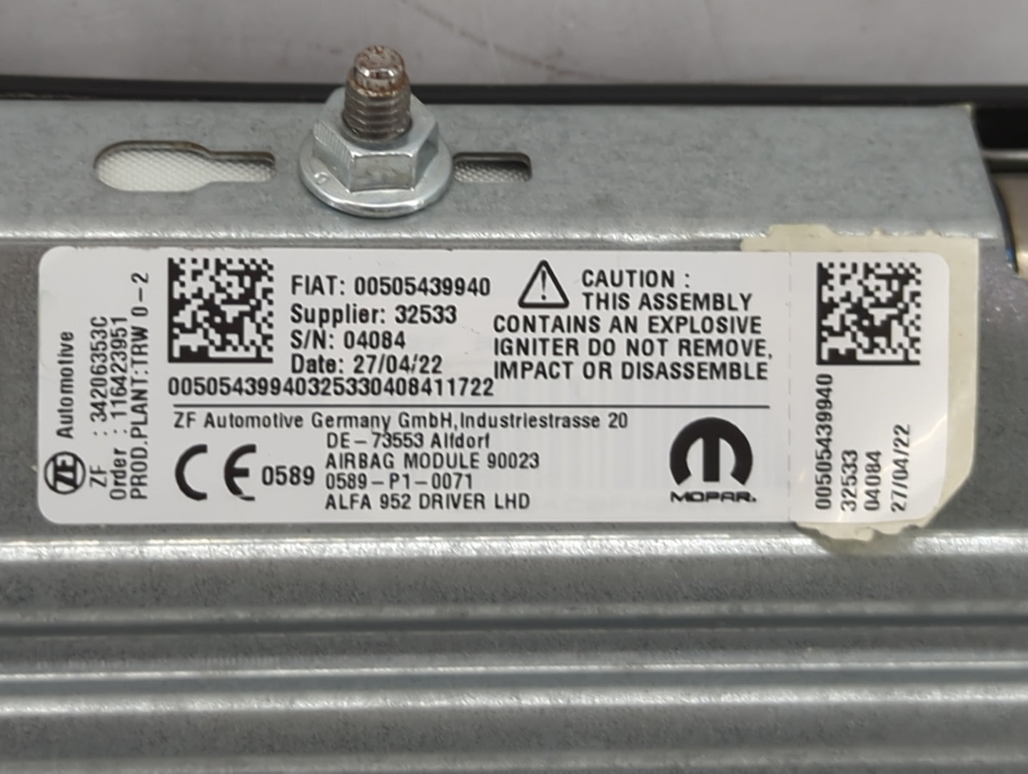 2022 Alfa Romeo Giulia Air Bag Driver Left Knee OEM P/N:00505439940 Fits OEM Used Auto Parts - Oemusedautoparts1.com