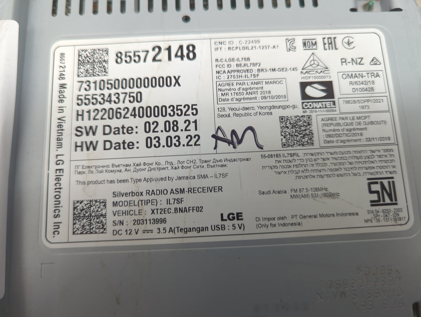 2022 Chevrolet Malibu Radio AM FM Cd Player Receiver Replacement P/N:85572148 IL7SF, XT2EC.BNAFF02 Fits OEM Used Auto Parts 