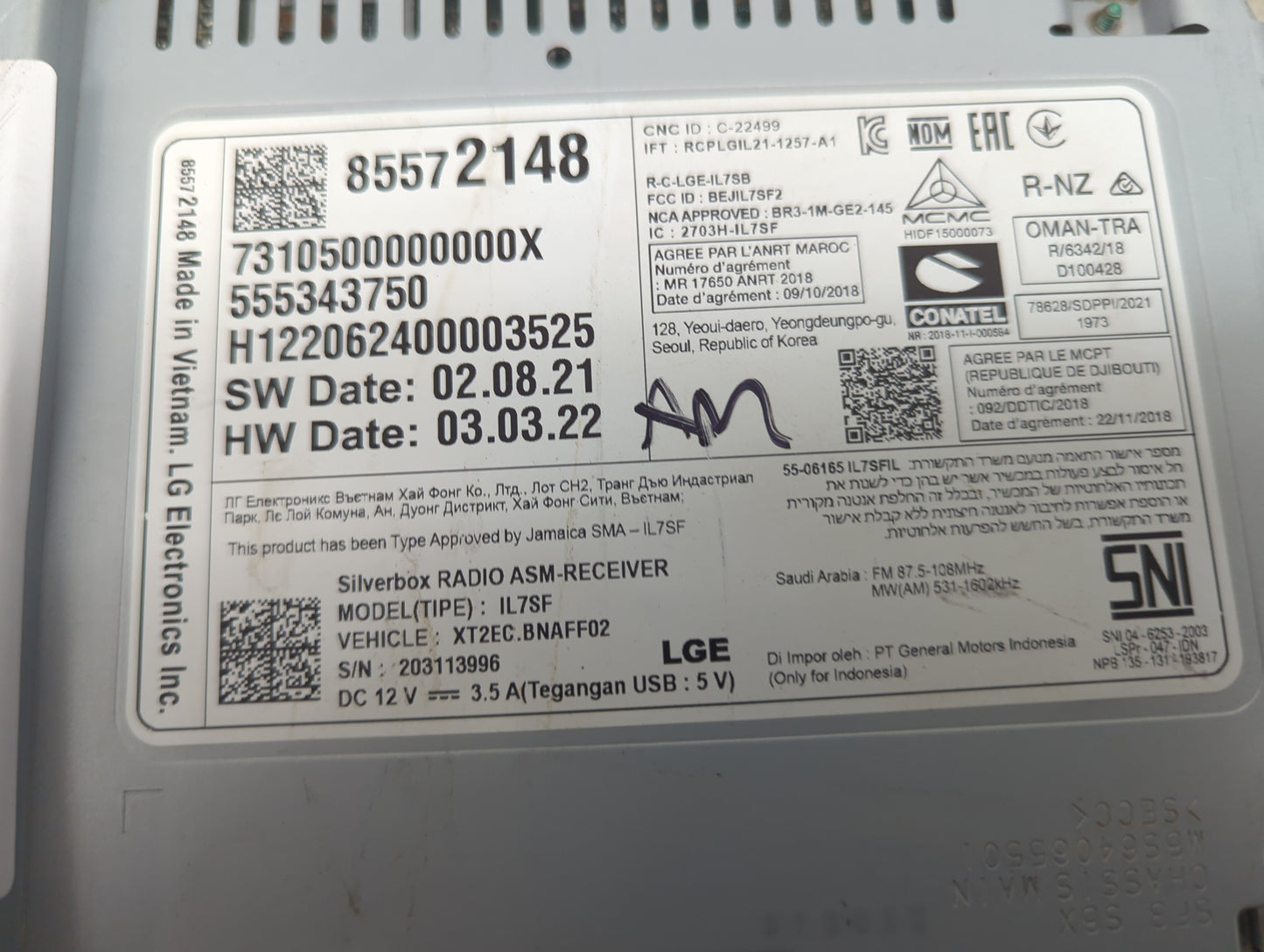 2022 Chevrolet Malibu Radio AM FM Cd Player Receiver Replacement P/N:85572148 IL7SF, XT2EC.BNAFF02 Fits OEM Used Auto Parts 