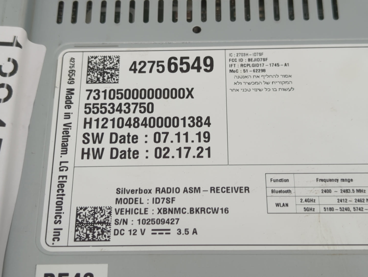 2020-2022 Chevrolet Spark Radio AM FM Cd Player Receiver Replacement P/N:42756549 Fits Fits 2020 2021 2022 OEM Used Auto Par