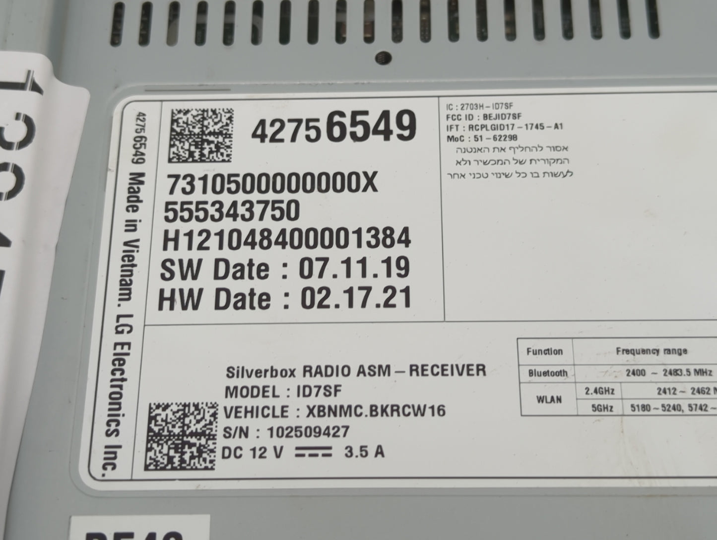 2020-2022 Chevrolet Spark Radio AM FM Cd Player Receiver Replacement P/N:42756549 Fits Fits 2020 2021 2022 OEM Used Auto Par