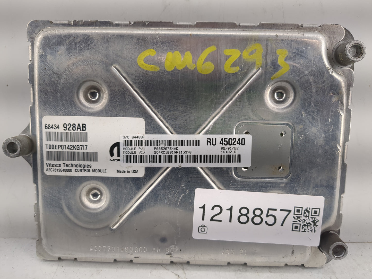 2020-2022 Chrysler Pacifica PCM Engine Control Computer ECU ECM PCU OEM P/N:68434928AB Fits Fits 2020 2021 2022 OEM Used Aut