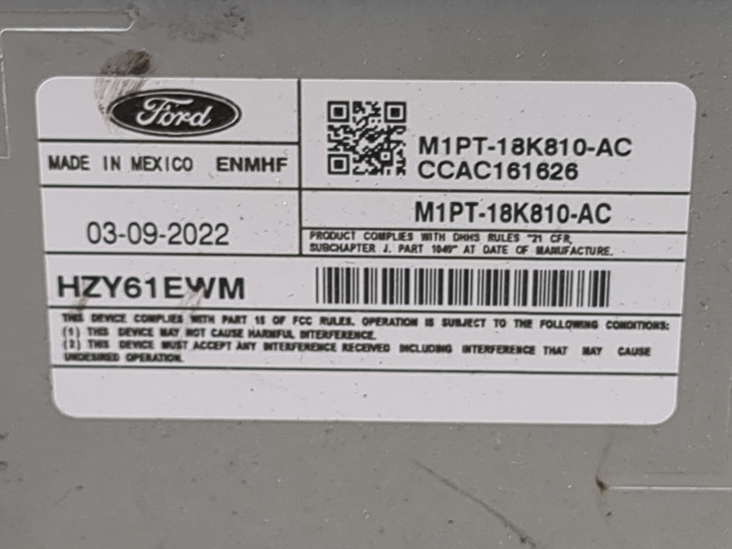 2021-2022 Ford Escape Radio AM FM Cd Player Receiver Replacement P/N:M1PT-18K810-AC CCAC161626, HZY61EWM Fits Fits 2021 2022