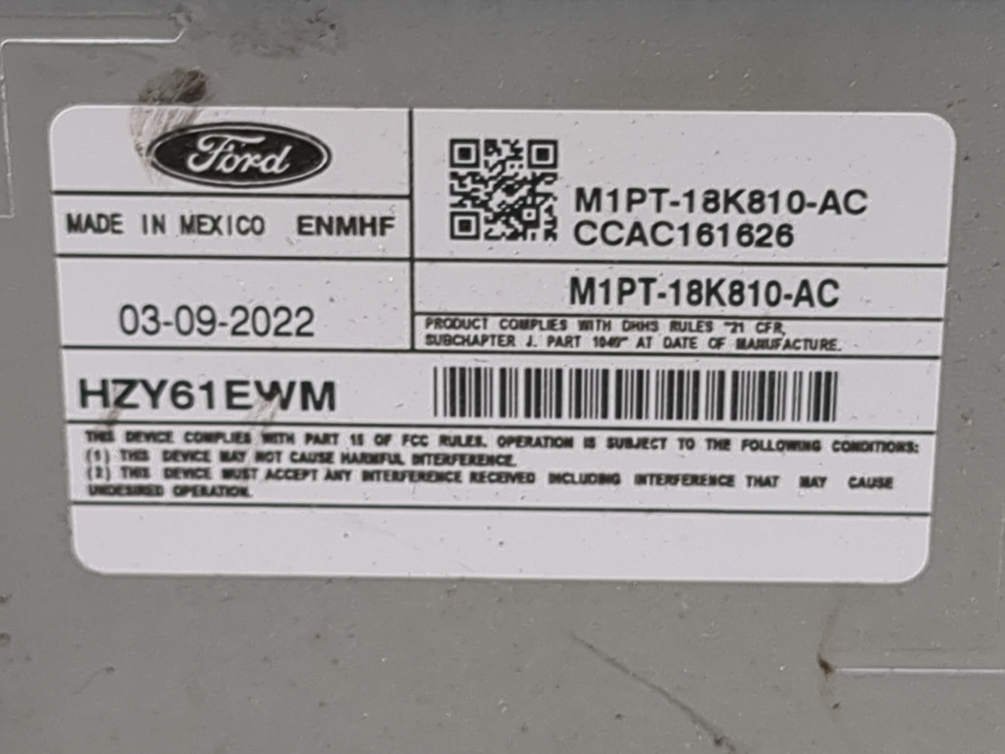 2021-2022 Ford Escape Radio AM FM Cd Player Receiver Replacement P/N:M1PT-18K810-AC CCAC161626, HZY61EWM Fits Fits 2021 2022