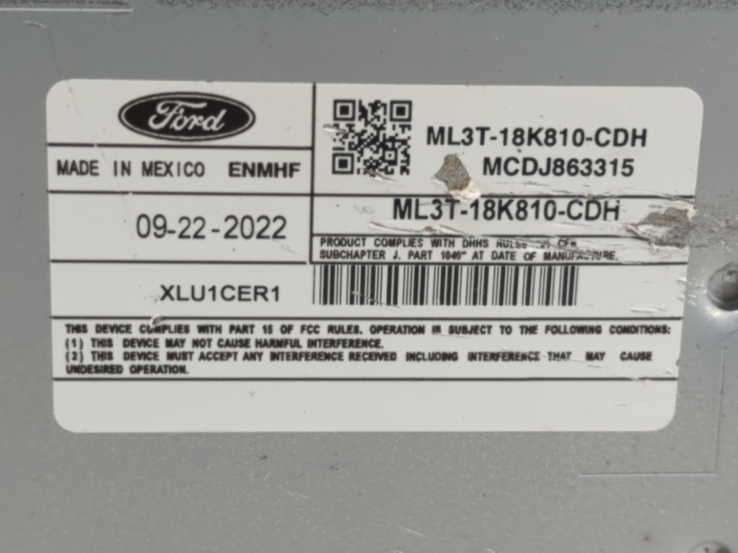 2021-2022 Ford F-150 Radio AM FM Cd Player Receiver Replacement P/N:ML3T-18K810-CDH Fits Fits 2021 2022 OEM Used Auto Parts 