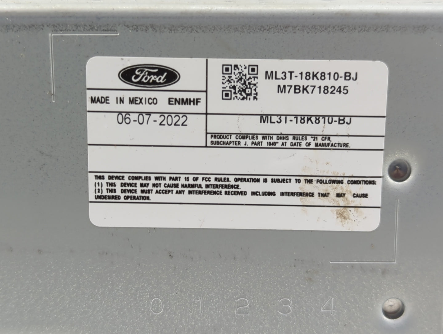 2021-2022 Ford F-150 Radio AM FM Cd Player Receiver Replacement P/N:ML3T-18K810-BJ Fits Fits 2021 2022 OEM Used Auto Parts -