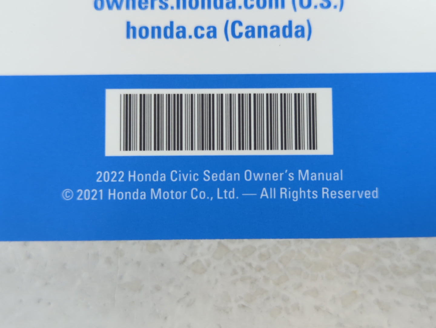2022 Honda Civic Owners Manual Book Guide P/N:00X31-T20-6000 31T20600 OEM Used Auto Parts - Oemusedautoparts1.com