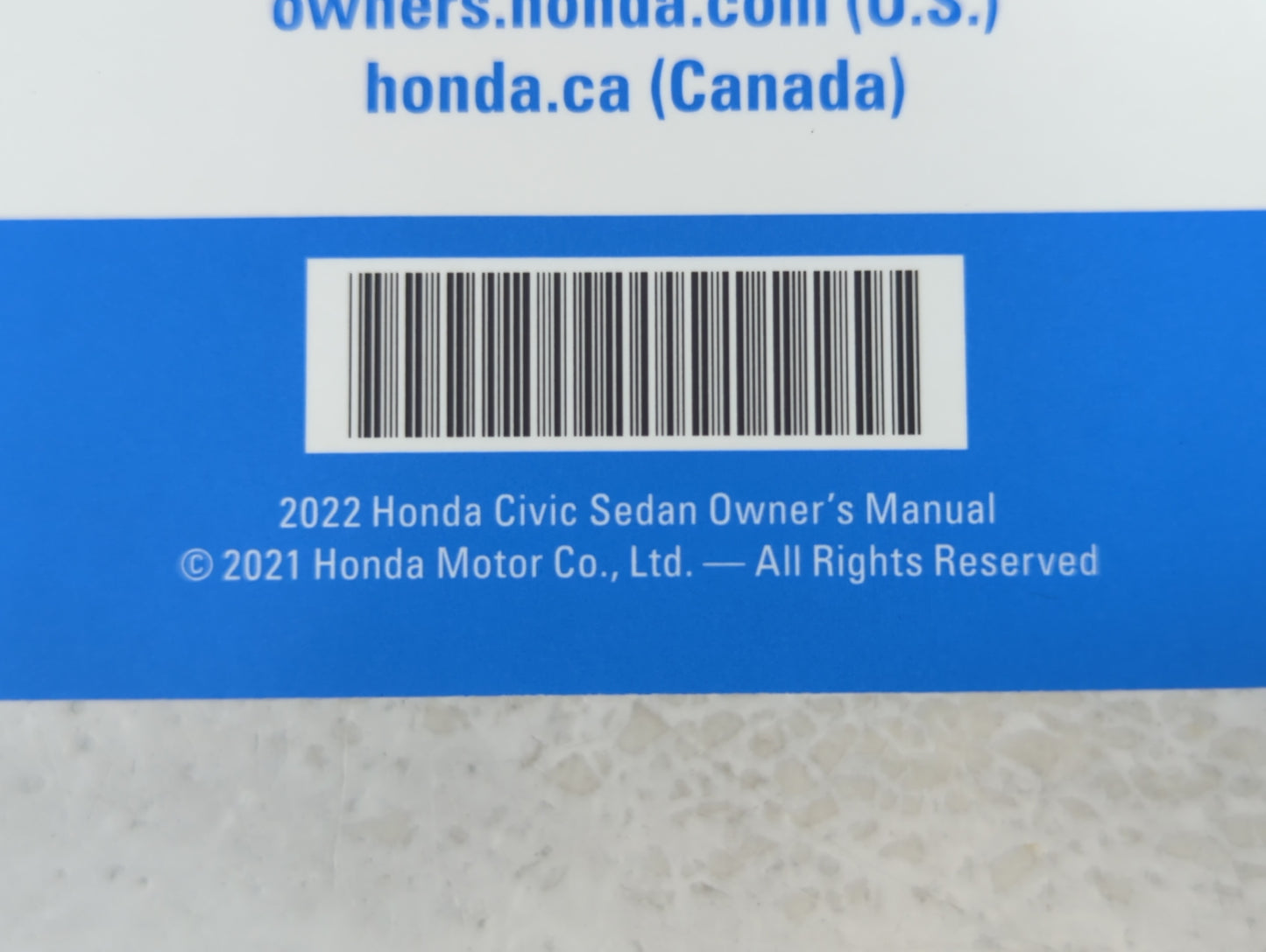 2022 Honda Civic Owners Manual Book Guide P/N:00X31-T20-6000 31T20600 OEM Used Auto Parts - Oemusedautoparts1.com