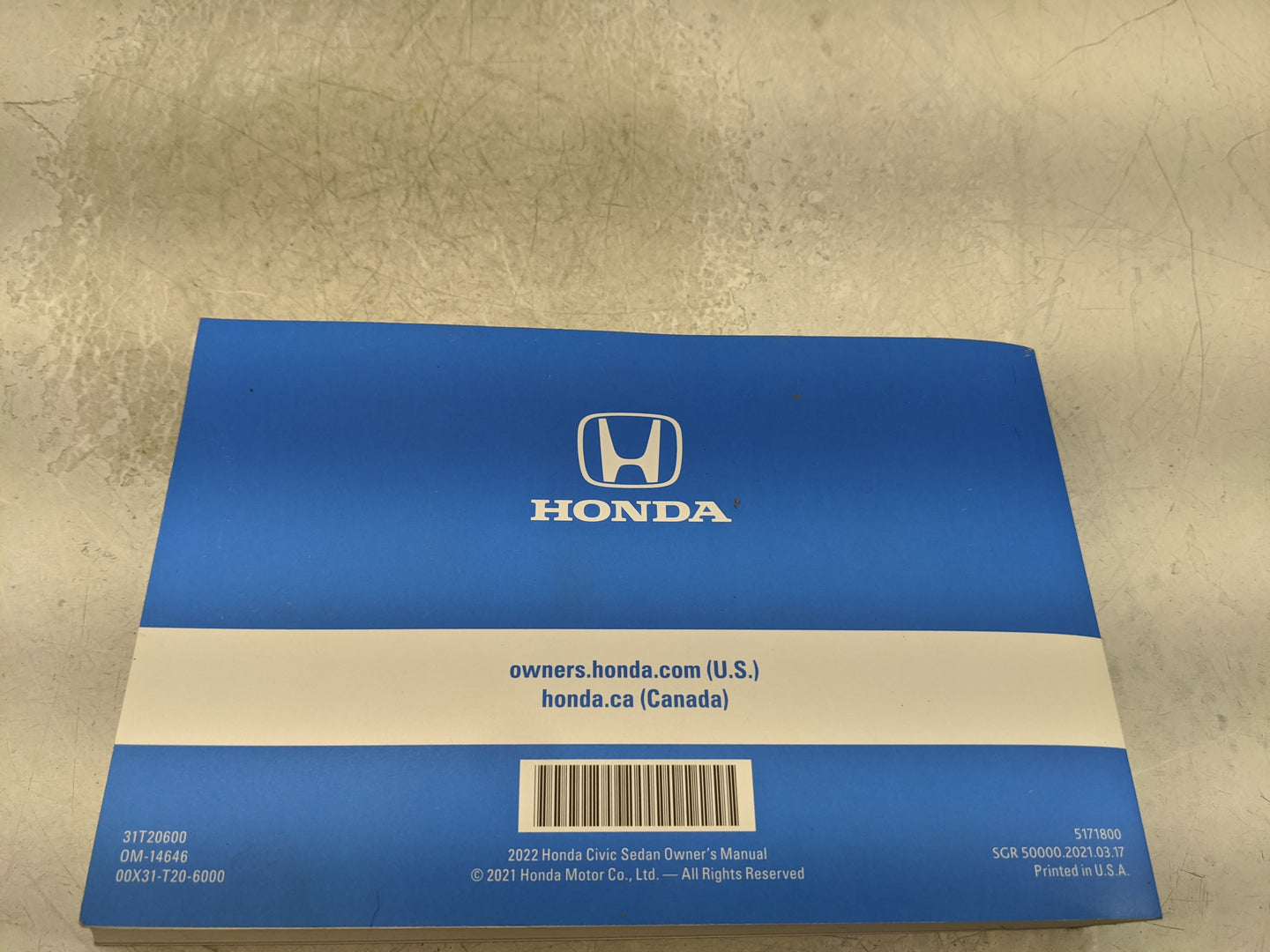 2022 Honda Civic Owners Manual Book Guide P/N:31T20600 00X31-T20-6000 OEM Used Auto Parts - Oemusedautoparts1.com