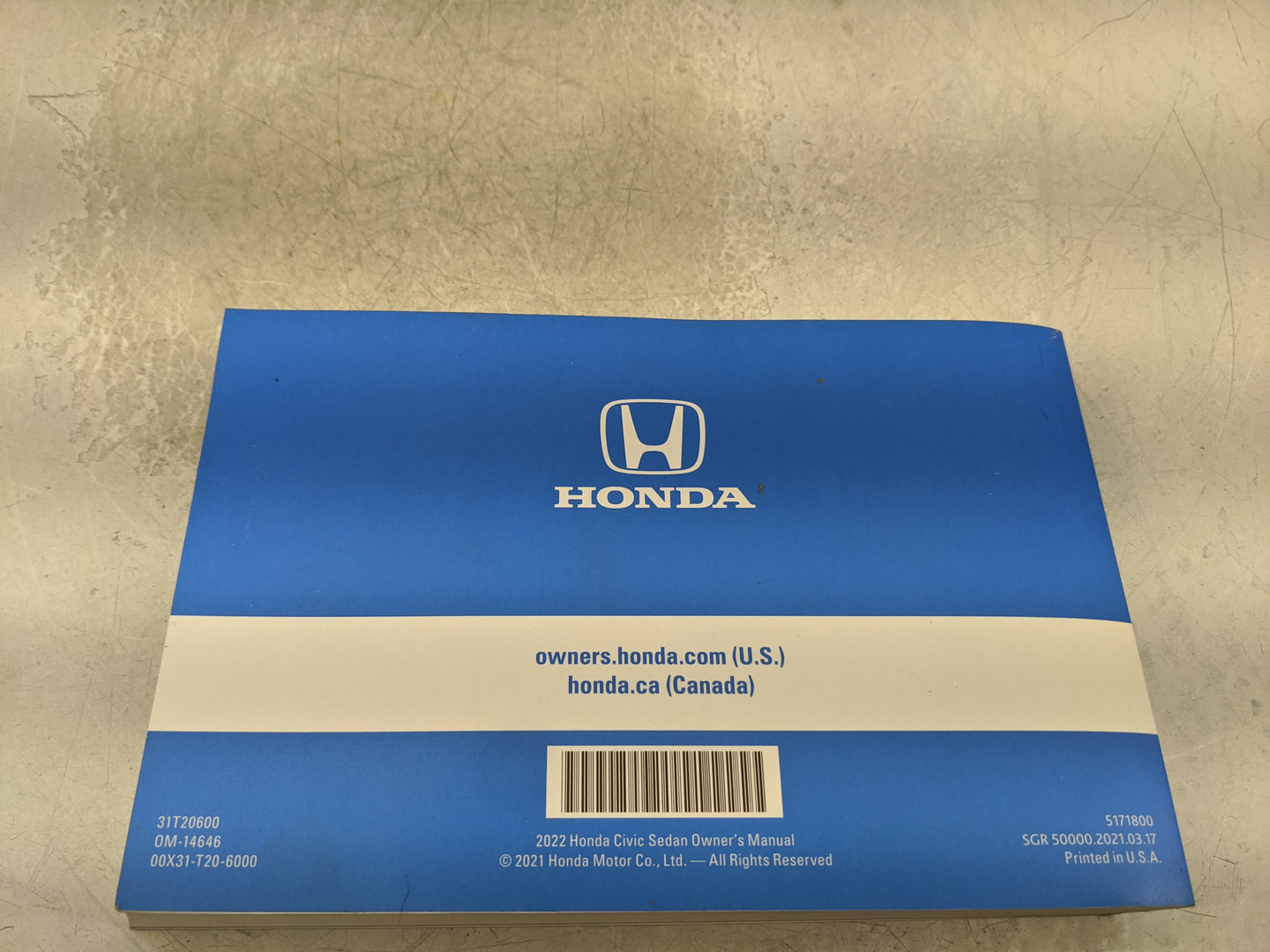 2022 Honda Civic Owners Manual Book Guide P/N:31T20600 00X31-T20-6000 OEM Used Auto Parts - Oemusedautoparts1.com