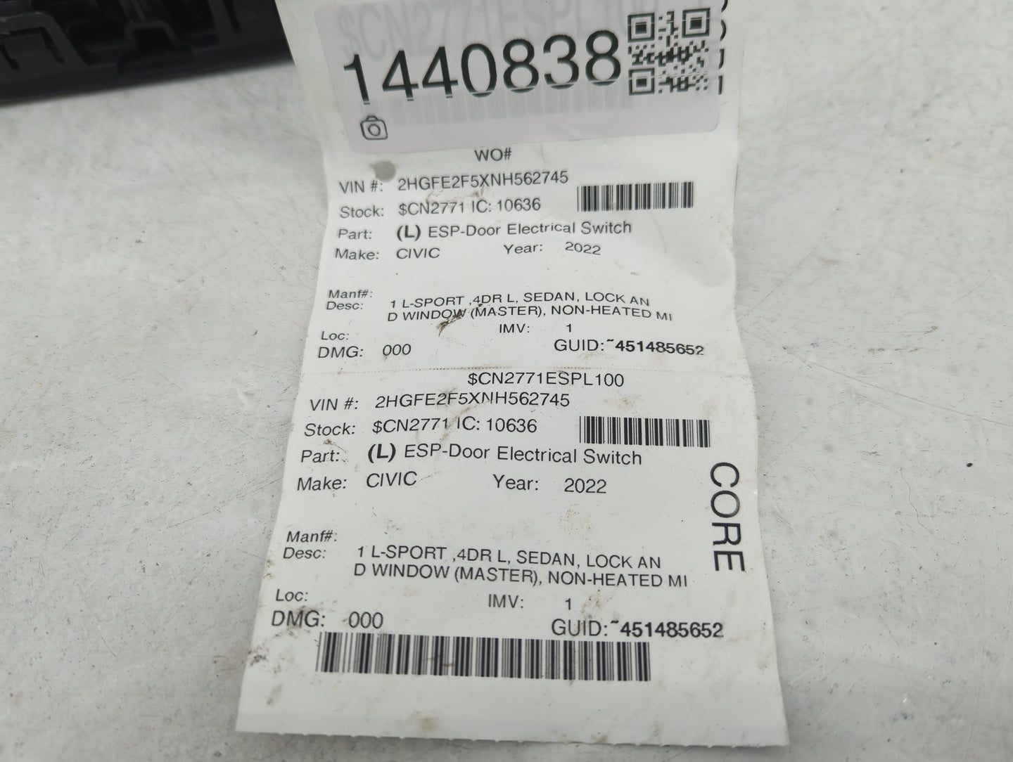 2022 Honda Civic Master Power Window Switch Replacement Driver Side Left Fits OEM Used Auto Parts - Oemusedautoparts1.com