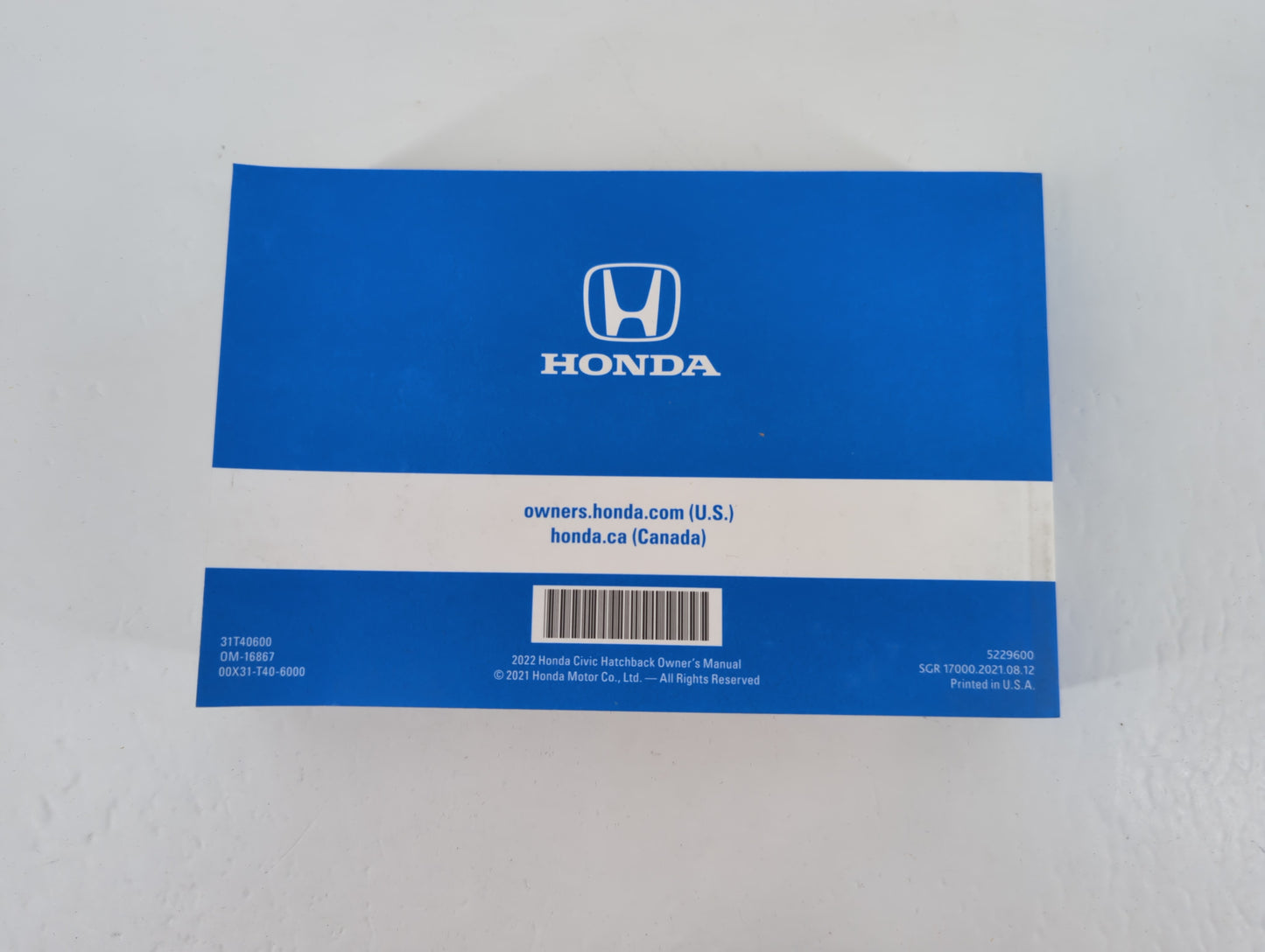 2022 Honda Civic Owners Manual Book Guide P/N:00X31-T40-6000 0M-16867, 31T40600 OEM Used Auto Parts - Oemusedautoparts1.com
