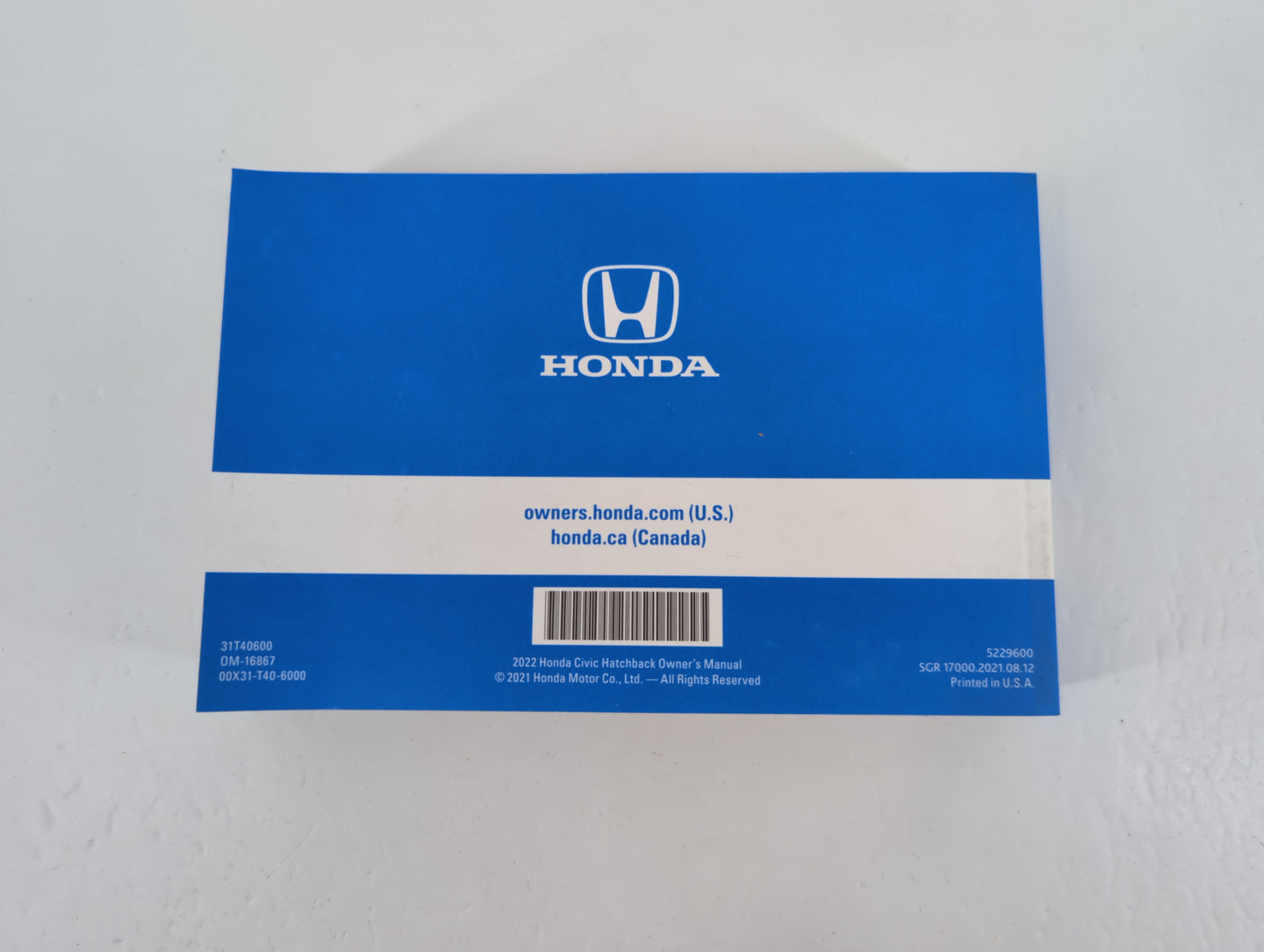 2022 Honda Civic Owners Manual Book Guide P/N:00X31-T40-6000 0M-16867, 31T40600 OEM Used Auto Parts - Oemusedautoparts1.com