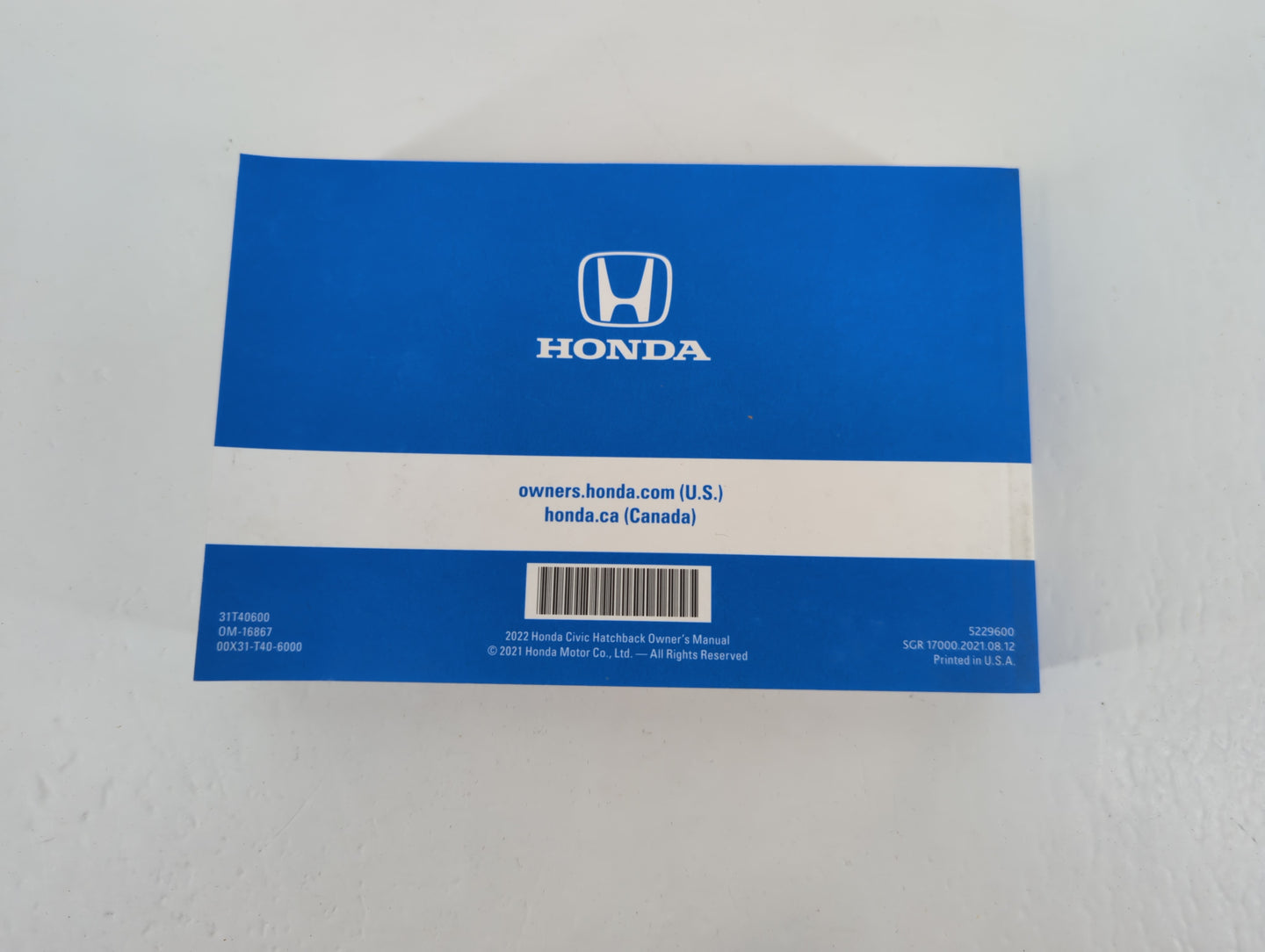 2022 Honda Civic Owners Manual Book Guide P/N:00X31-T40-6000 0M-16867, 31T40600 OEM Used Auto Parts - Oemusedautoparts1.com