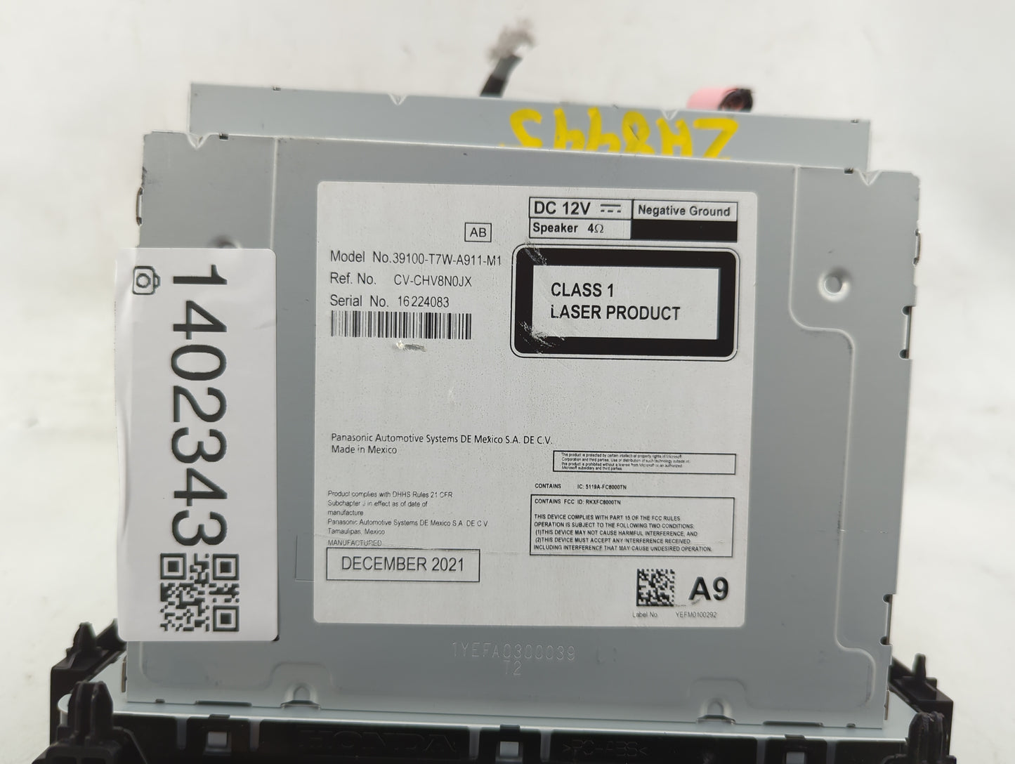 2019-2022 Honda Hr-V Radio AM FM Cd Player Receiver Replacement P/N:39100-T7W-A911-M1 Fits Fits 2019 2020 2021 2022 OEM Used