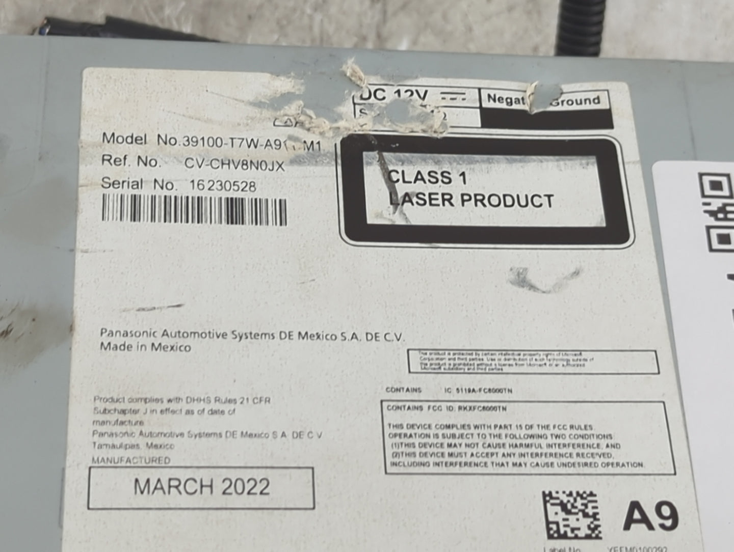 2019-2022 Honda Hr-V Radio AM FM Cd Player Receiver Replacement P/N:39100-T7W-A9 CV-CHV8N0JX Fits Fits 2019 2020 2021 2022 O