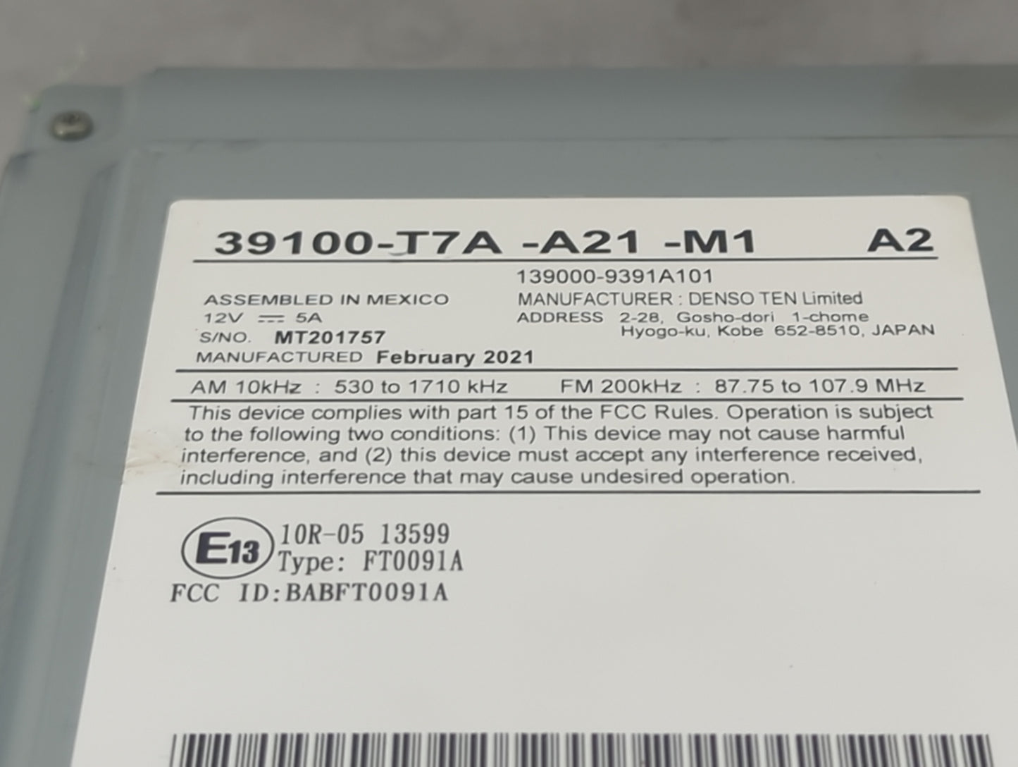 2022 Honda Hrv Information Display Screen - Oemusedautoparts1.com