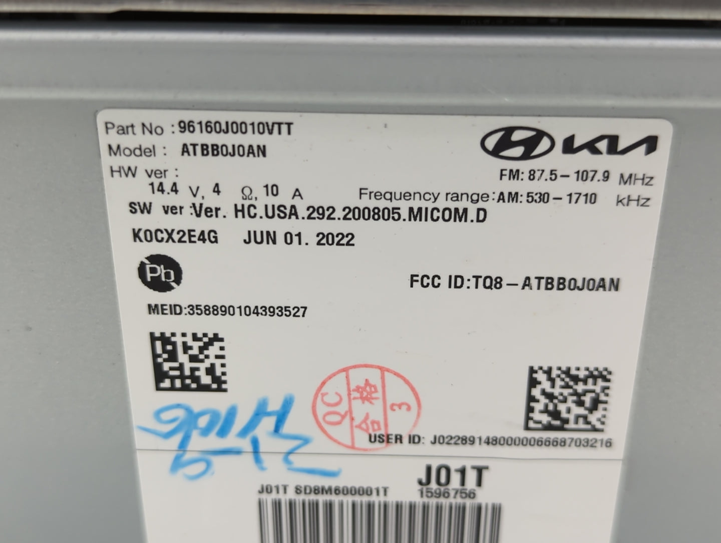 2018-2022 Hyundai Accent Radio AM FM Cd Player Receiver Replacement P/N:96160J0010VTT ATBB0JOAN Fits Fits 2018 2019 2020 202