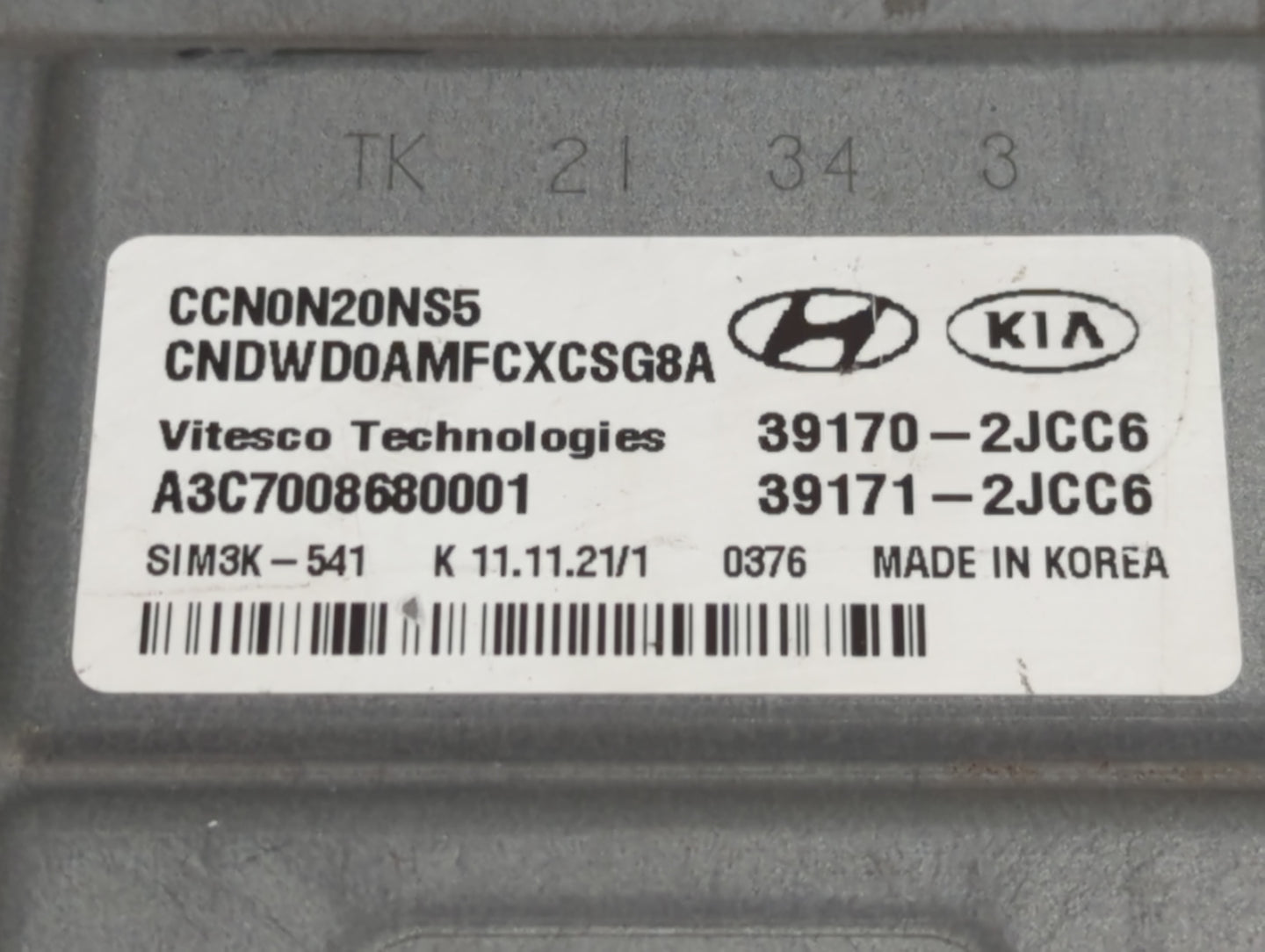 2021-2022 Hyundai Elantra PCM Engine Control Computer ECU ECM PCU OEM P/N:39171-2JCC6 39170-2JCC6 Fits Fits 2021 2022 OEM Us