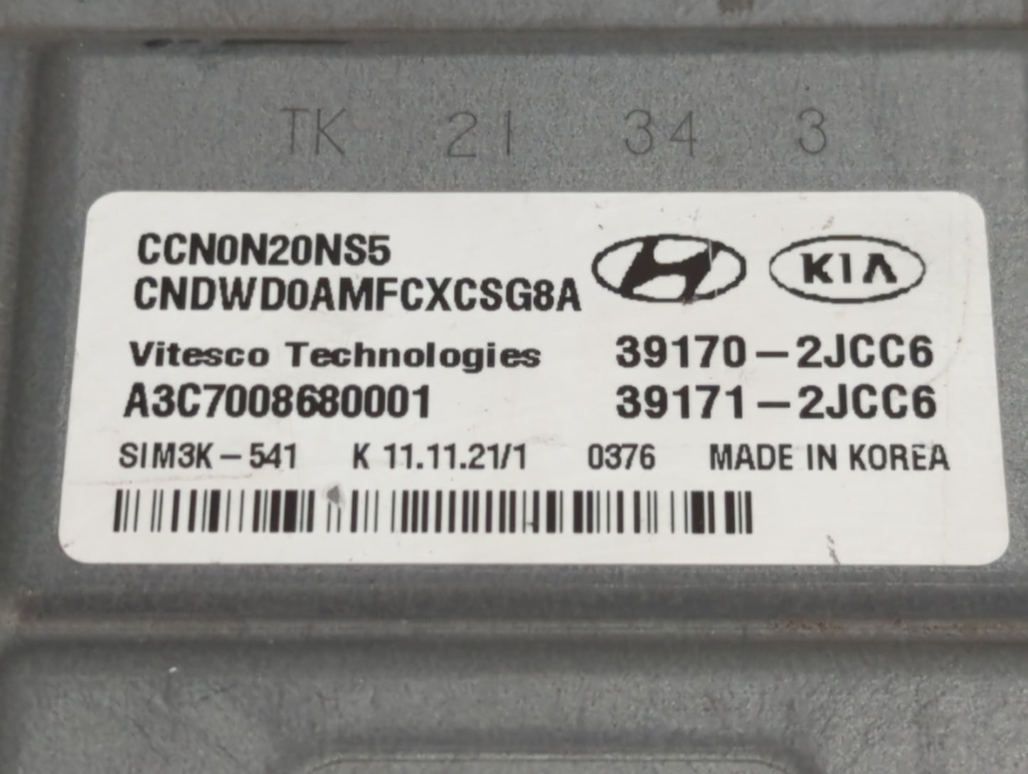 2021-2022 Hyundai Elantra PCM Engine Control Computer ECU ECM PCU OEM P/N:39171-2JCC6 39170-2JCC6 Fits Fits 2021 2022 OEM Us