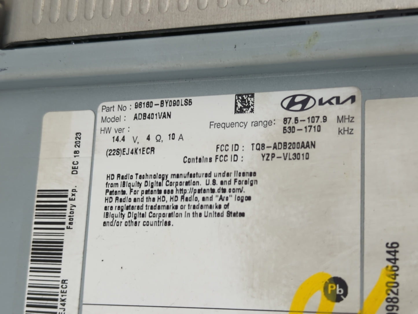 2021-2022 Hyundai Elantra Radio AM FM Cd Player Receiver Replacement P/N:96160-BY090LS5 Fits Fits 2021 2022 OEM Used Auto Pa