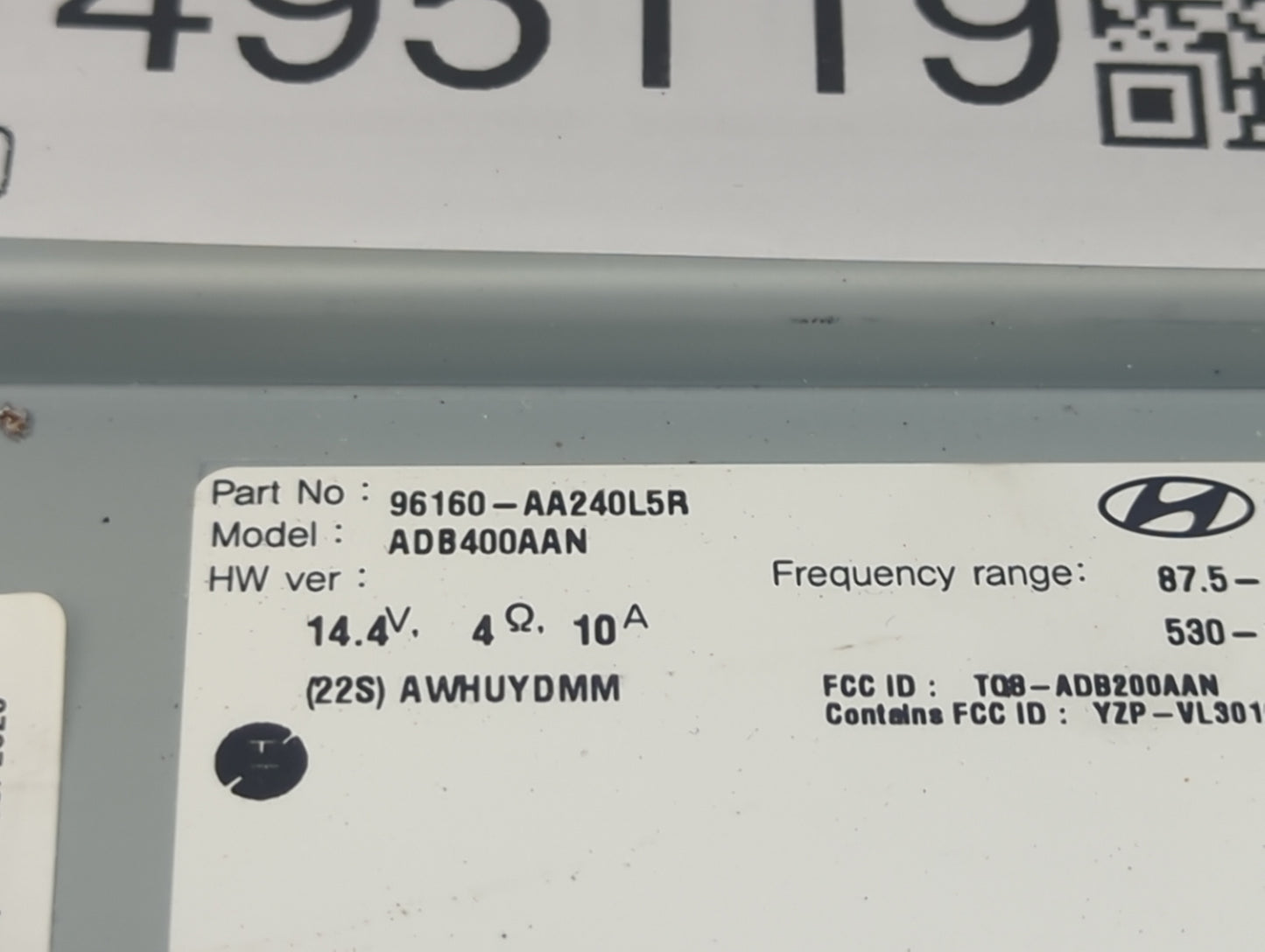 2021-2022 Hyundai Elantra Radio AM FM Cd Player Receiver Replacement P/N:96160-AA240L5R ADB400AAN Fits Fits 2021 2022 OEM Us