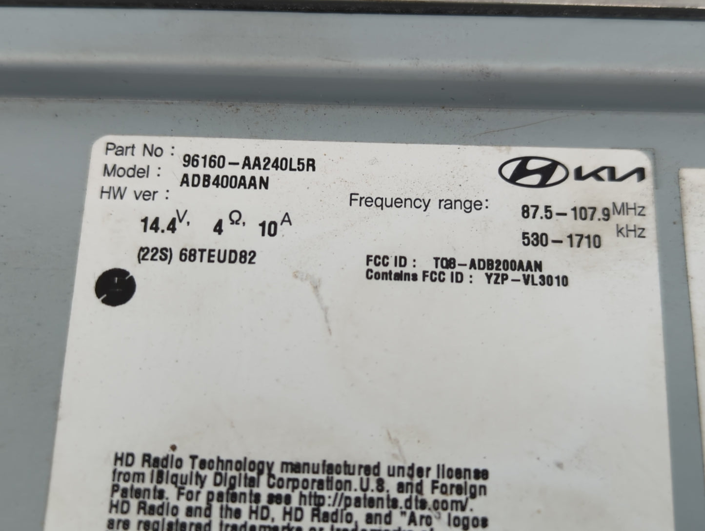 2021-2022 Hyundai Elantra Radio AM FM Cd Player Receiver Replacement P/N:96160-AA240L5R Fits Fits 2021 2022 OEM Used Auto Pa