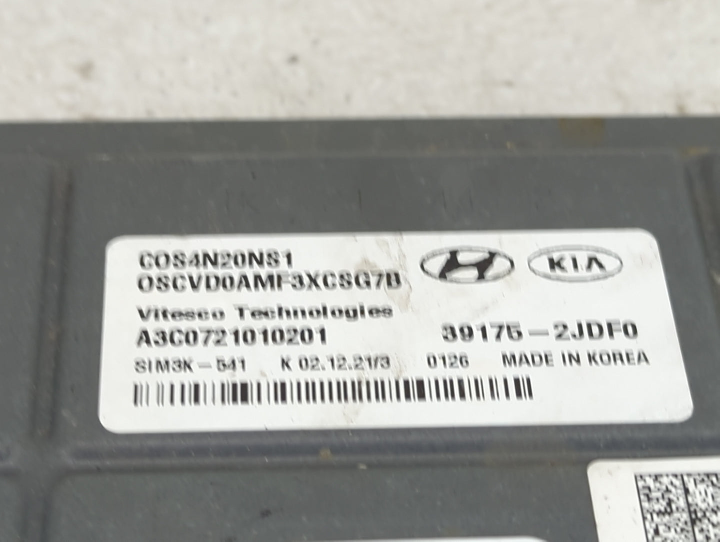 2022 Hyundai Kona PCM Engine Control Computer ECU ECM PCU OEM P/N:39175-2JDF0 COS4N20NS1, OSCVD0AMF3XCSG7B, A3C0721010201 Fi