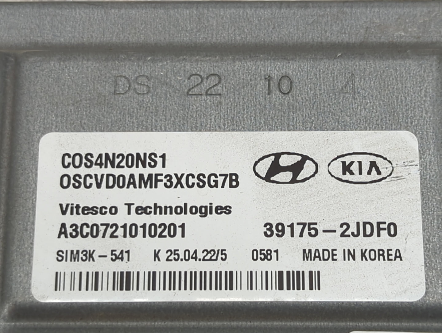 2022 Hyundai Kona PCM Engine Control Computer ECU ECM PCU OEM P/N:39175-2JDF0 COS4N20NS1, OSCVD0AMF3XCSG7B, A3C0721010201 Fi