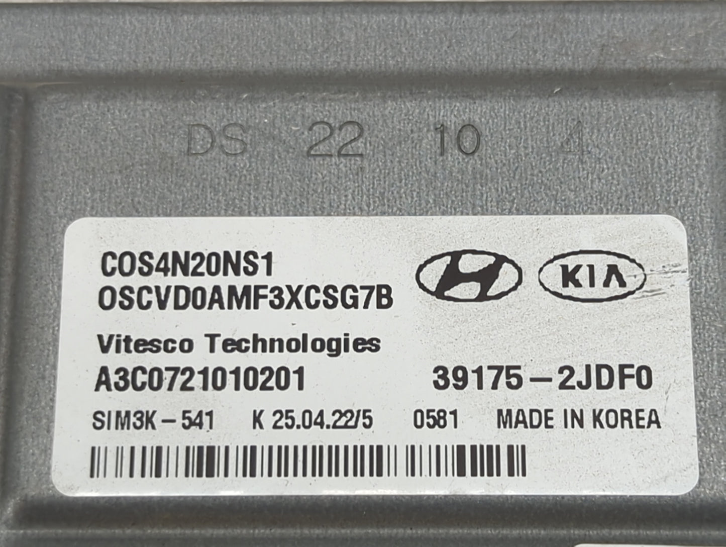 2022 Hyundai Kona PCM Engine Control Computer ECU ECM PCU OEM P/N:39175-2JDF0 COS4N20NS1, OSCVD0AMF3XCSG7B, A3C0721010201 Fi