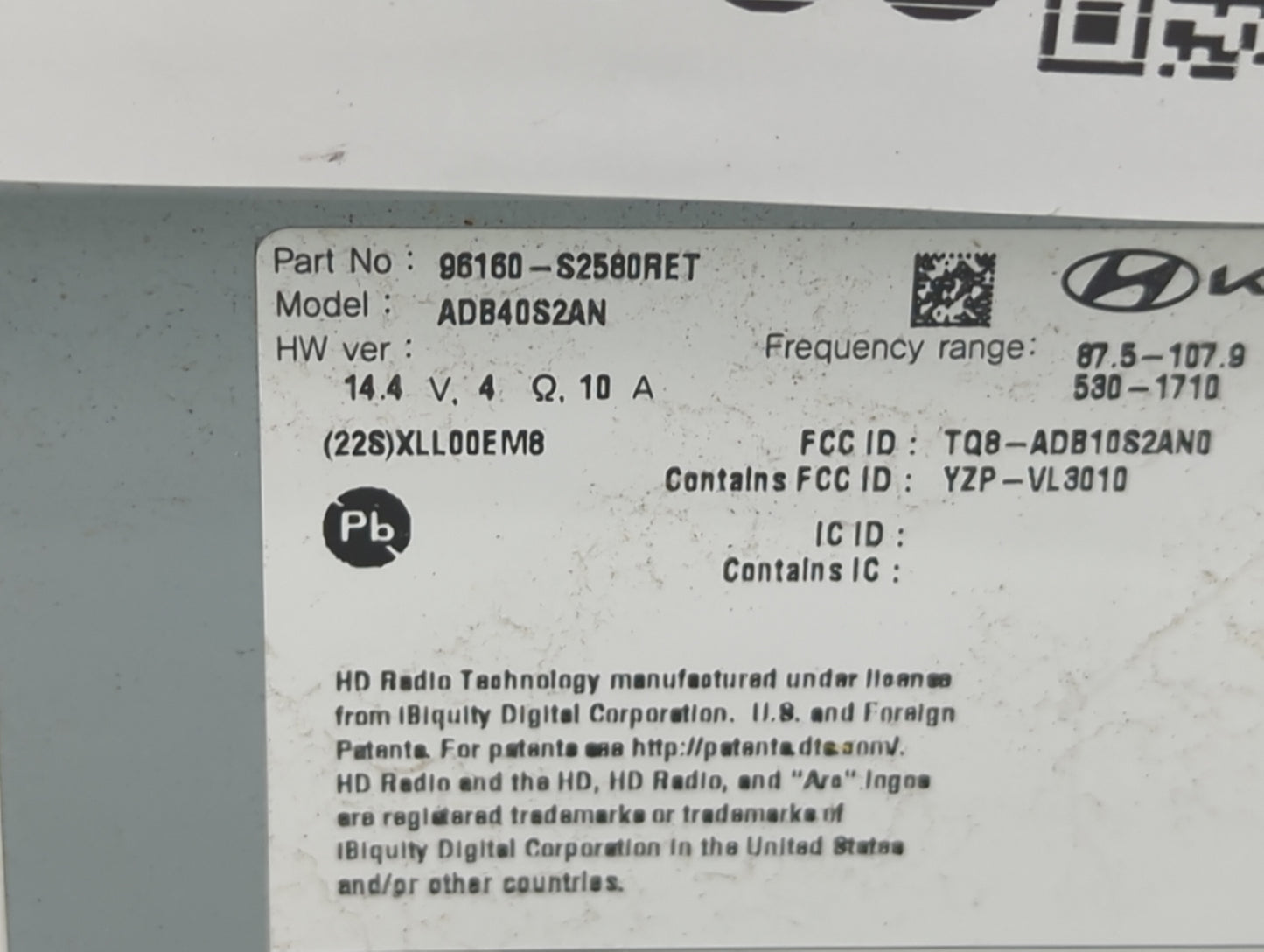 2022 Hyundai Santa Fe Radio AM FM Cd Player Receiver Replacement P/N:96160-S2580RET ADB40S2AN, TQ8-ADB10S2AN0, YZP-VL3010 Fi