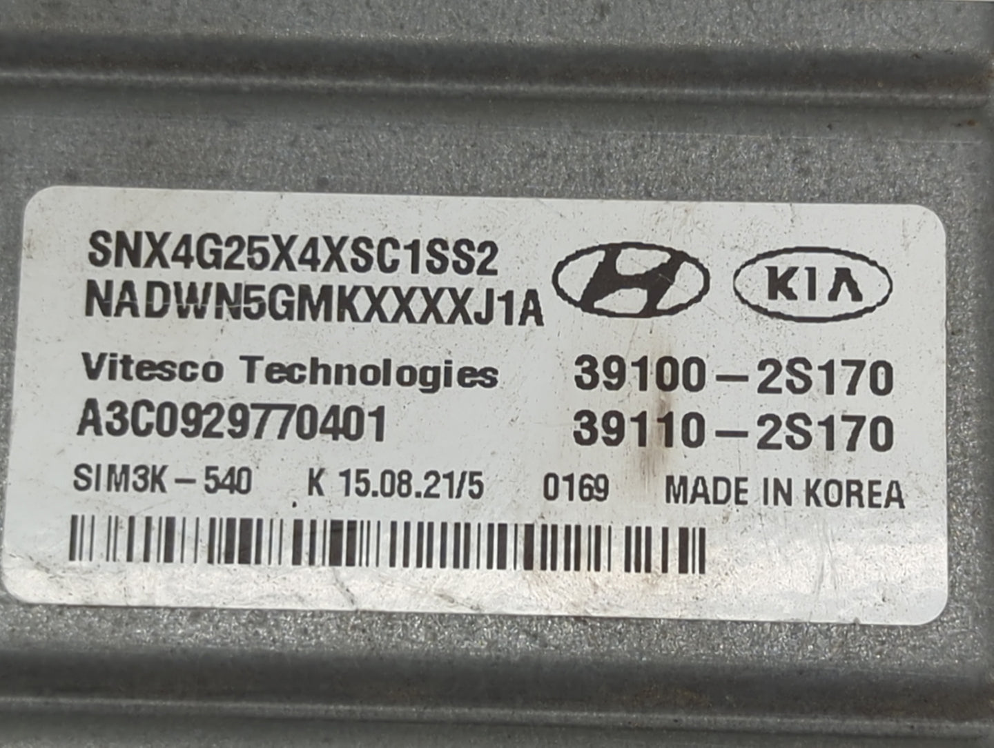 2022 Hyundai Tucson PCM Engine Control Computer ECU ECM PCU OEM P/N:39100-2S170 39110-2S170, A3C0929770401, SNX4G25X4XSC1SS2